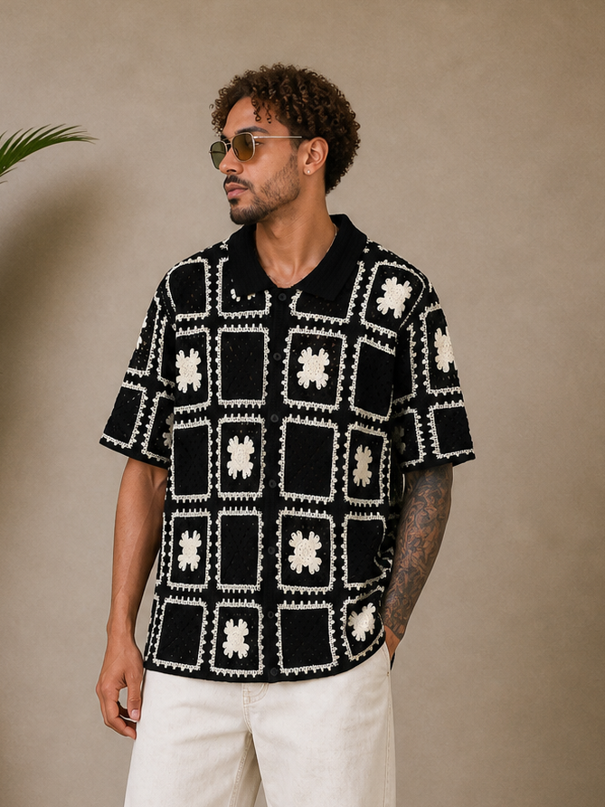 Chemise crochet noir / blanc