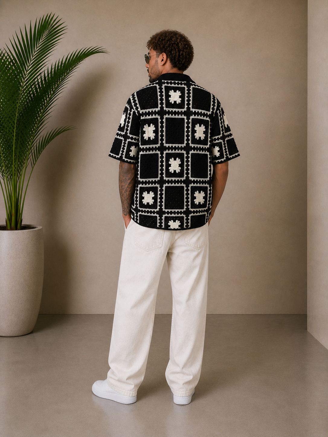 Chemise crochet noir / blanc