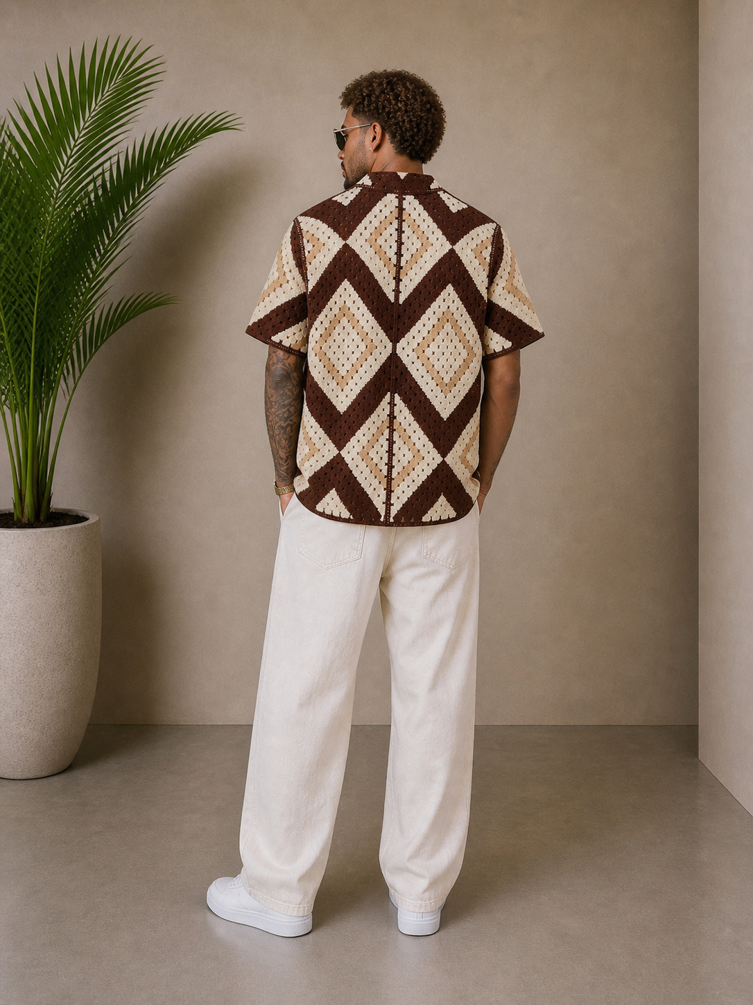 Chemise crochet marron beige
