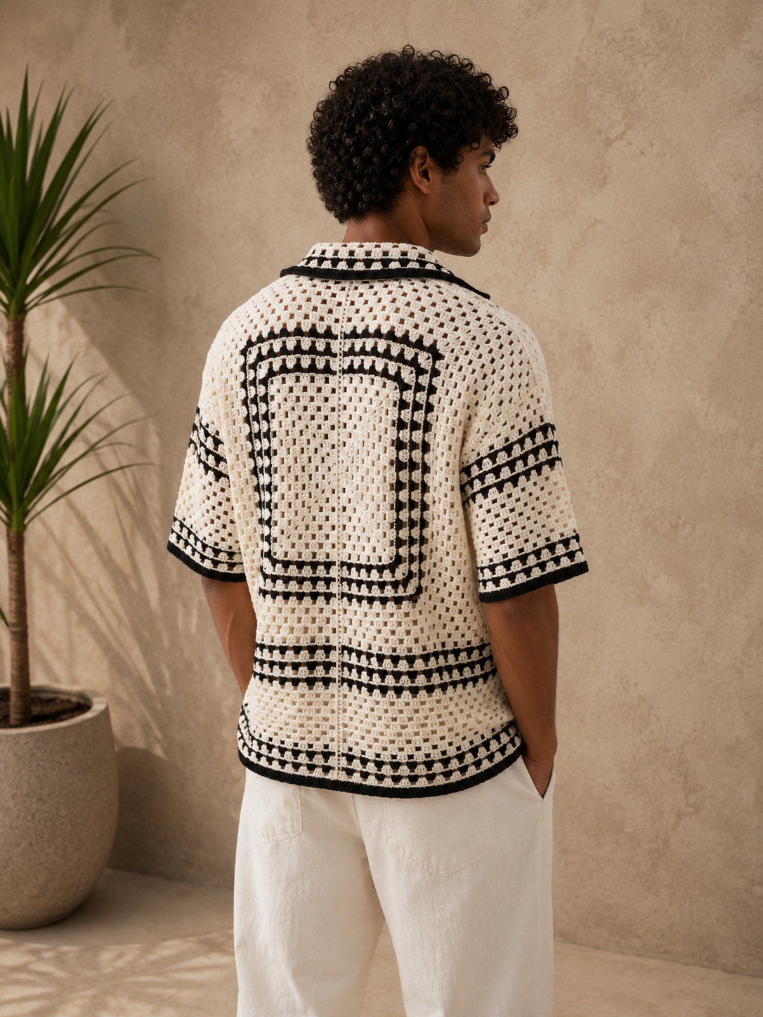 Chemise crochet blanche et noir