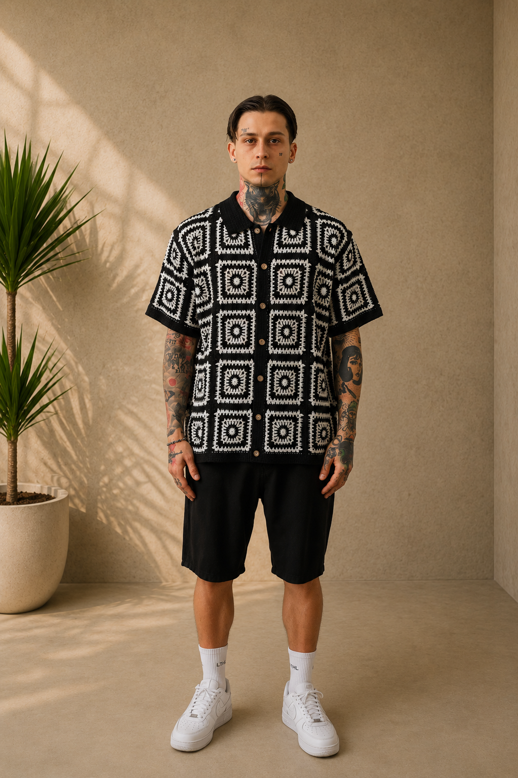 Chemise crochet noir et blanche