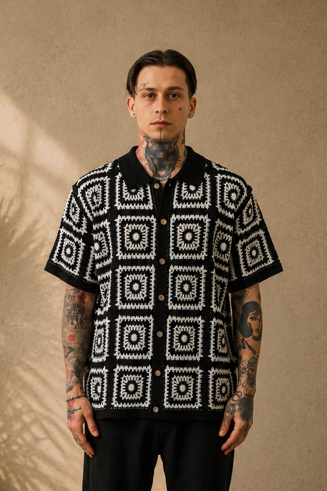 Chemise crochet noir et blanche