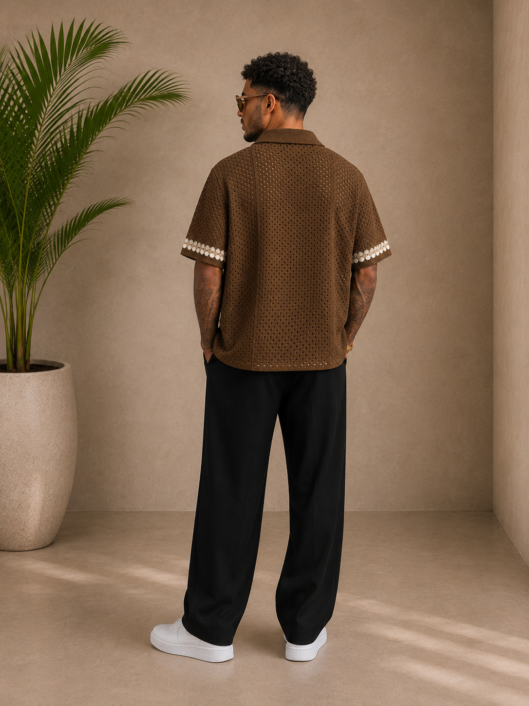 Chemise crochet marron motifs