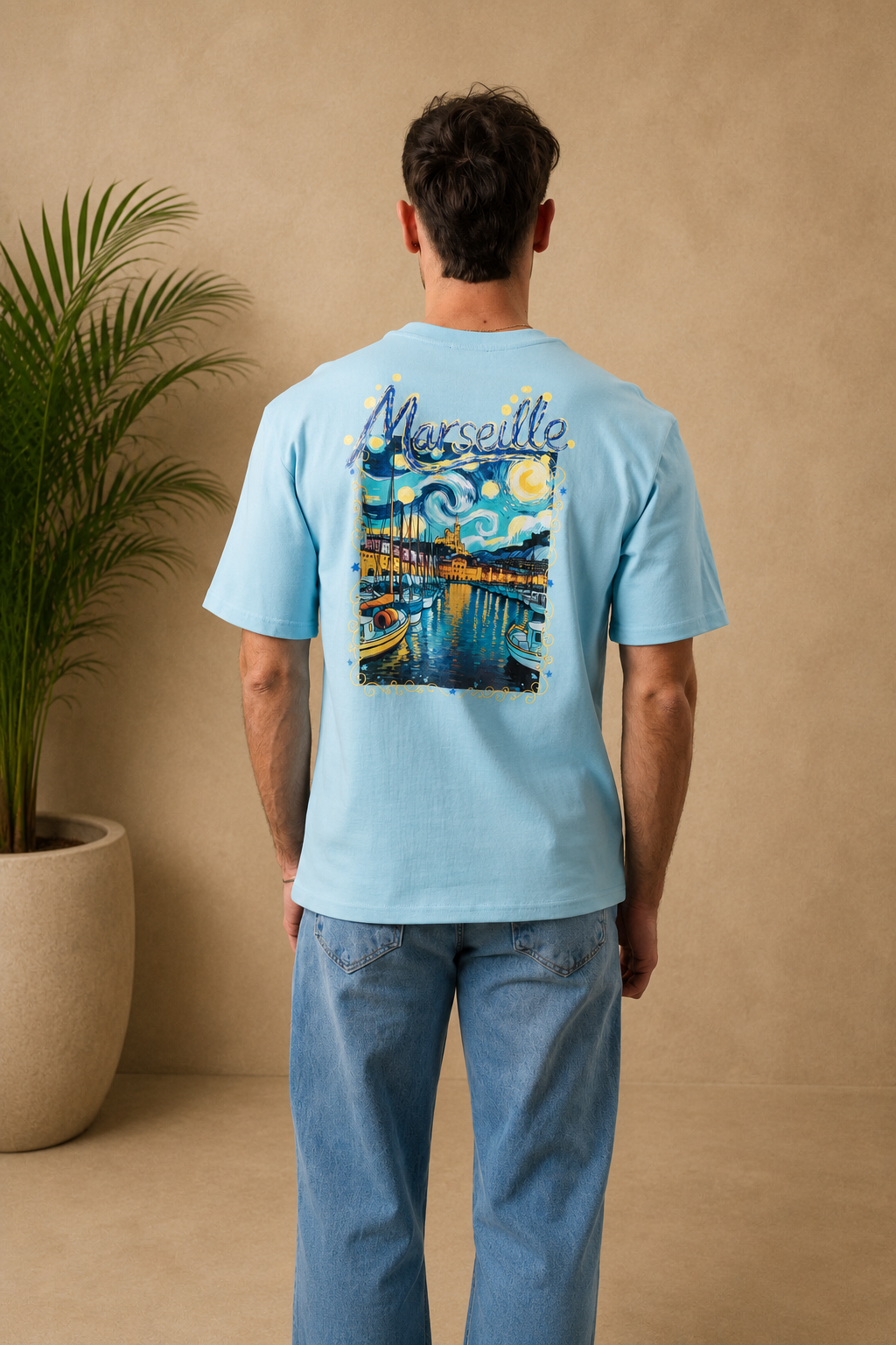 T-shirt tableau Marseille bleu