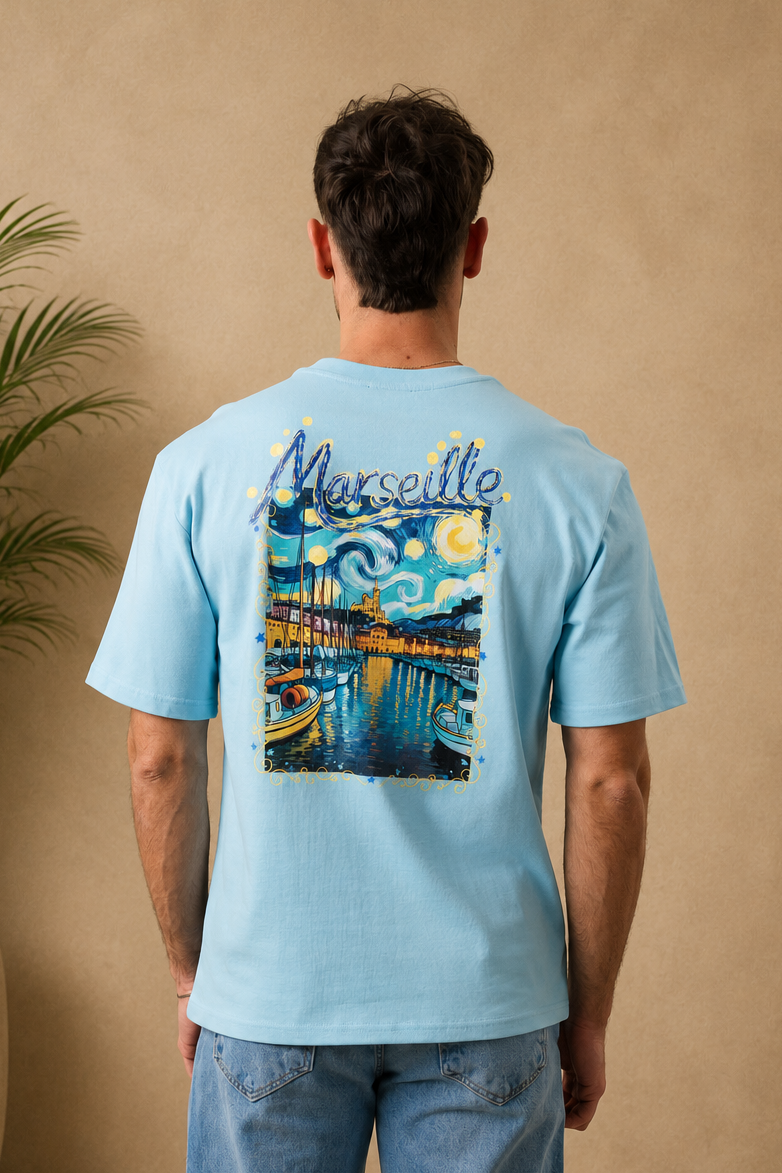 T-shirt tableau Marseille bleu
