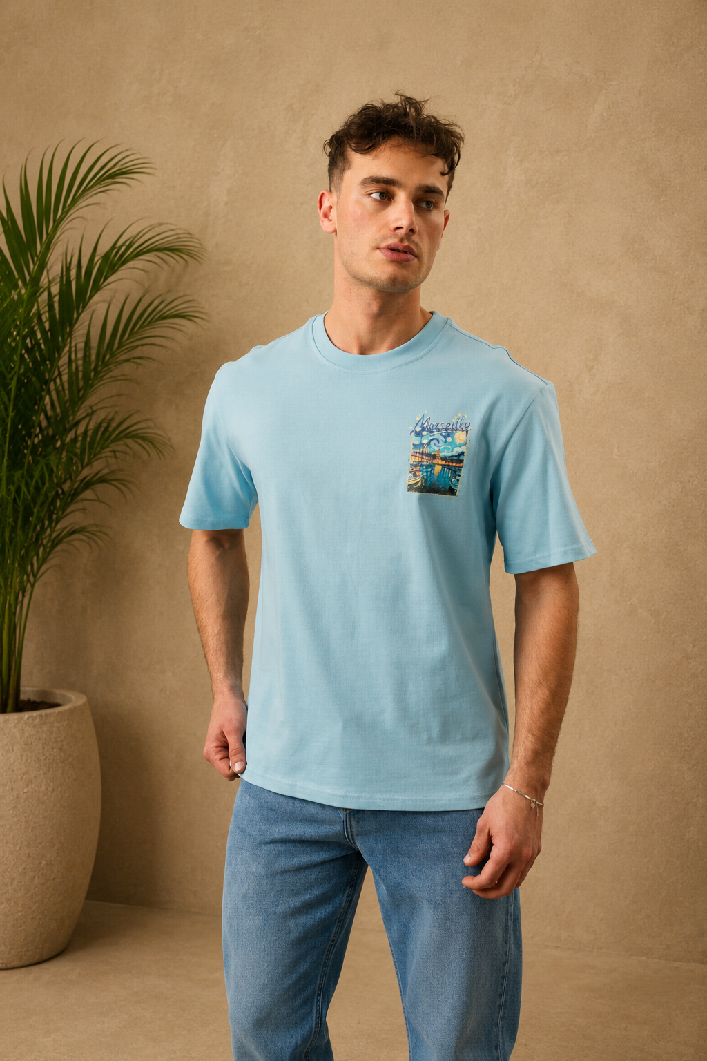 T-shirt tableau Marseille bleu