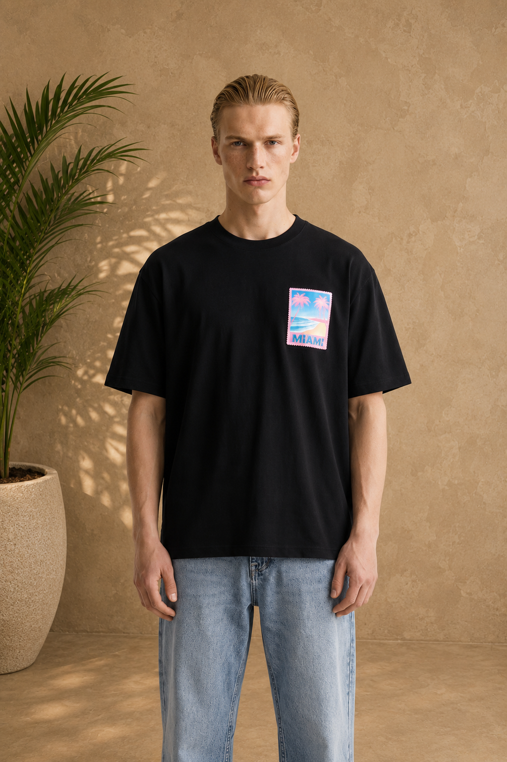 T-shirt Miami noir Palmier