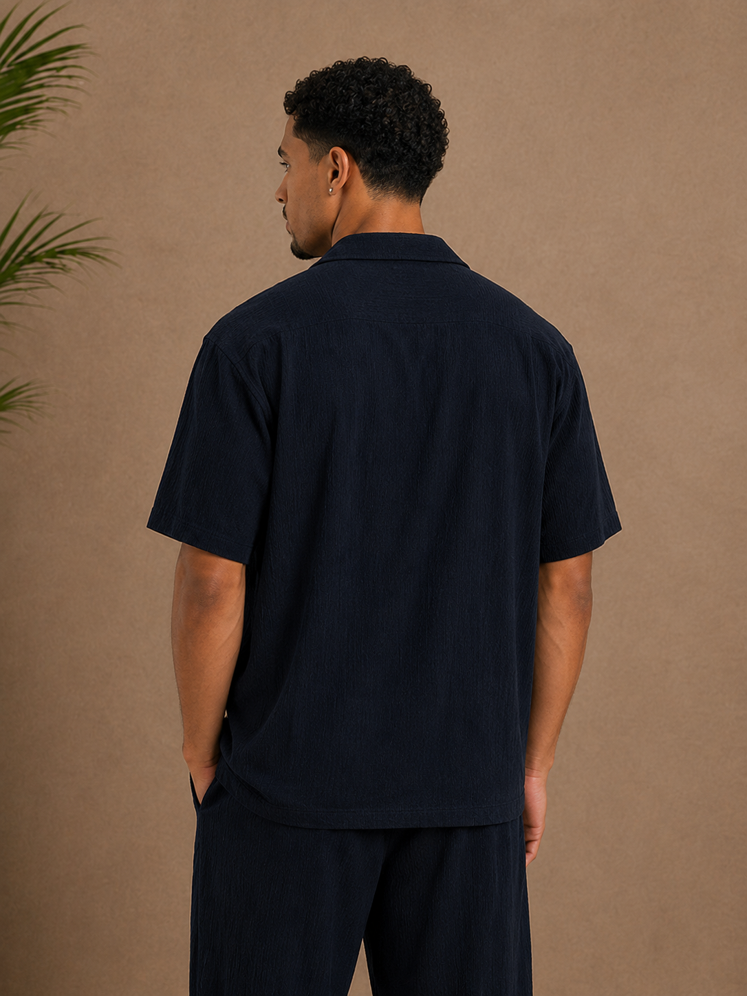 Chemise manches courtes texturée noir