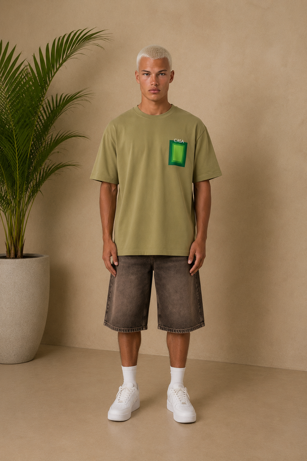 T-Shirt Casa kaki / vert