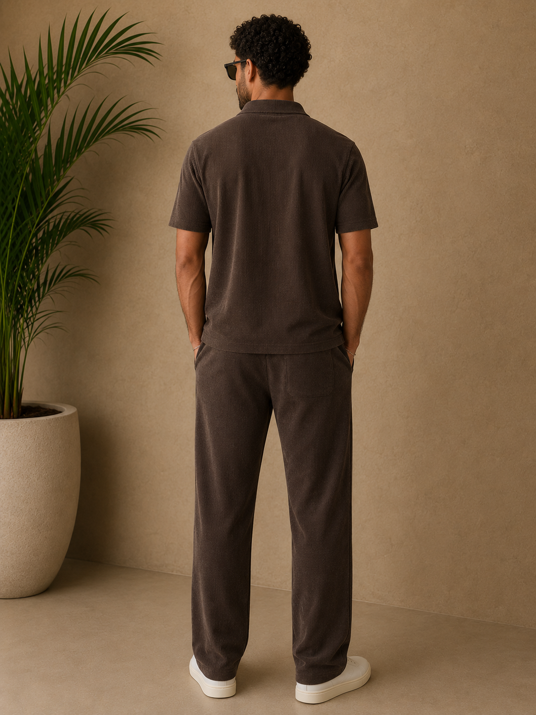 Pantalon marron texturé