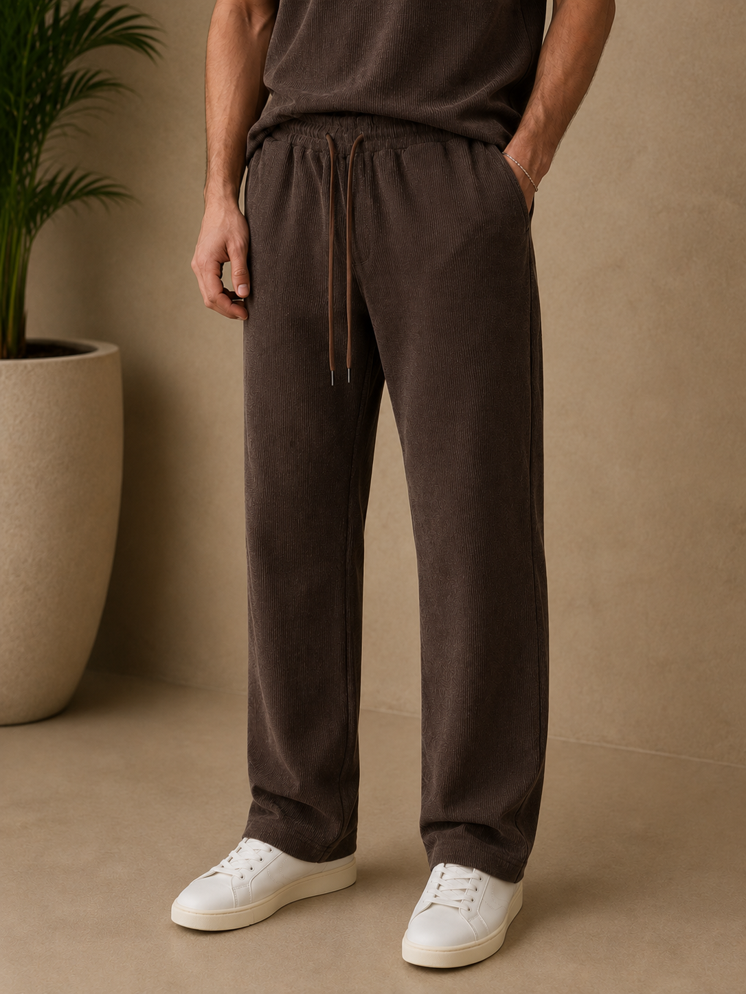 Pantalon marron texturé