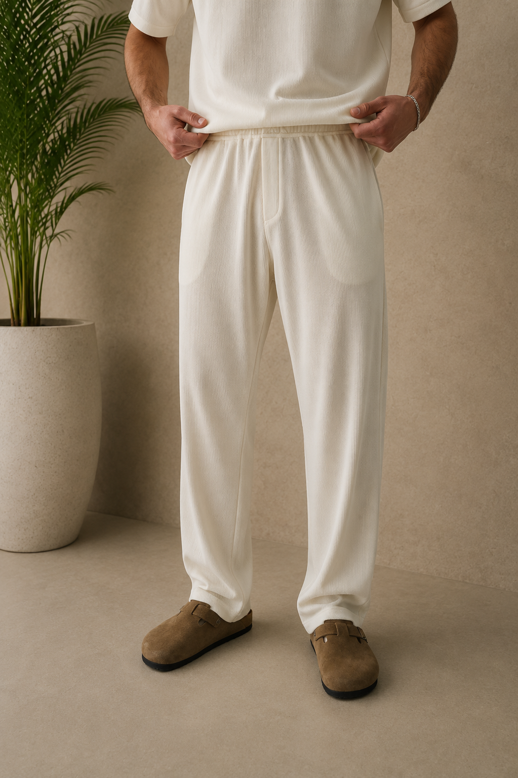 Pantalon blanc texturé