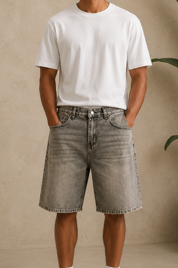Short bermuda jean délavé gris beige