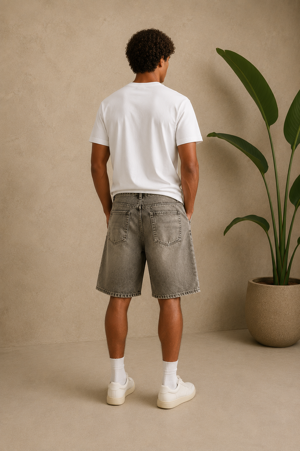 Short bermuda jean délavé gris beige