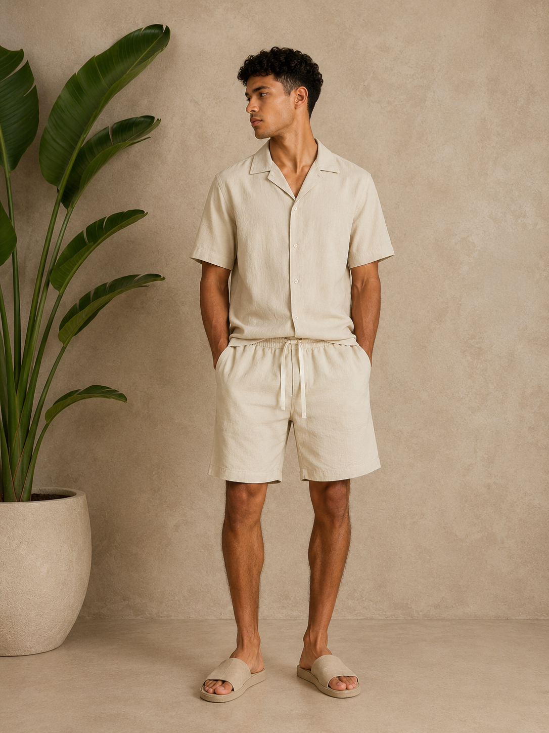 Ensemble bali short chemise beige