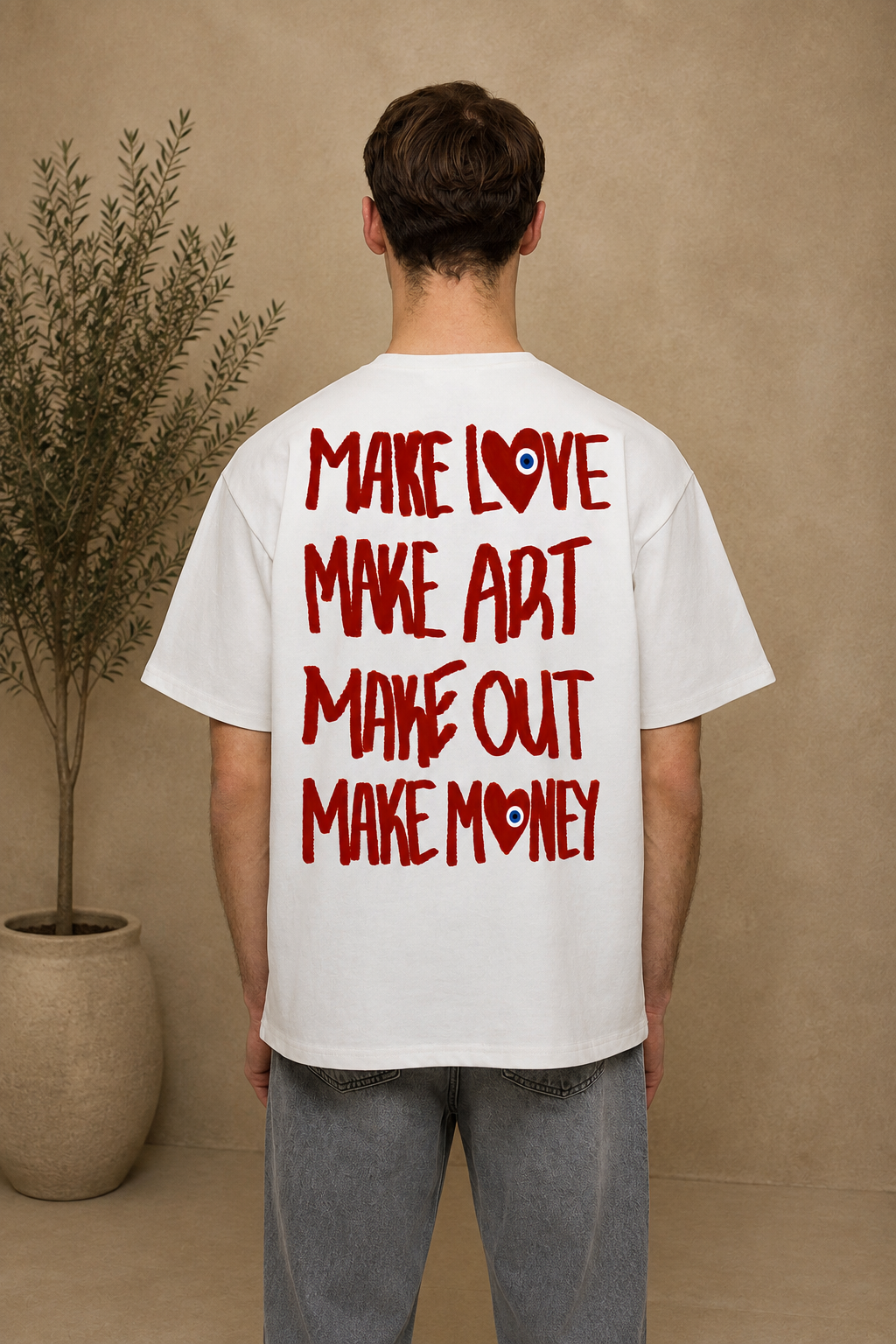 T-shirt Make Love blanc
