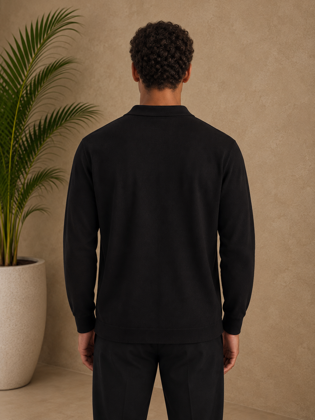Pull polo manche longue noir