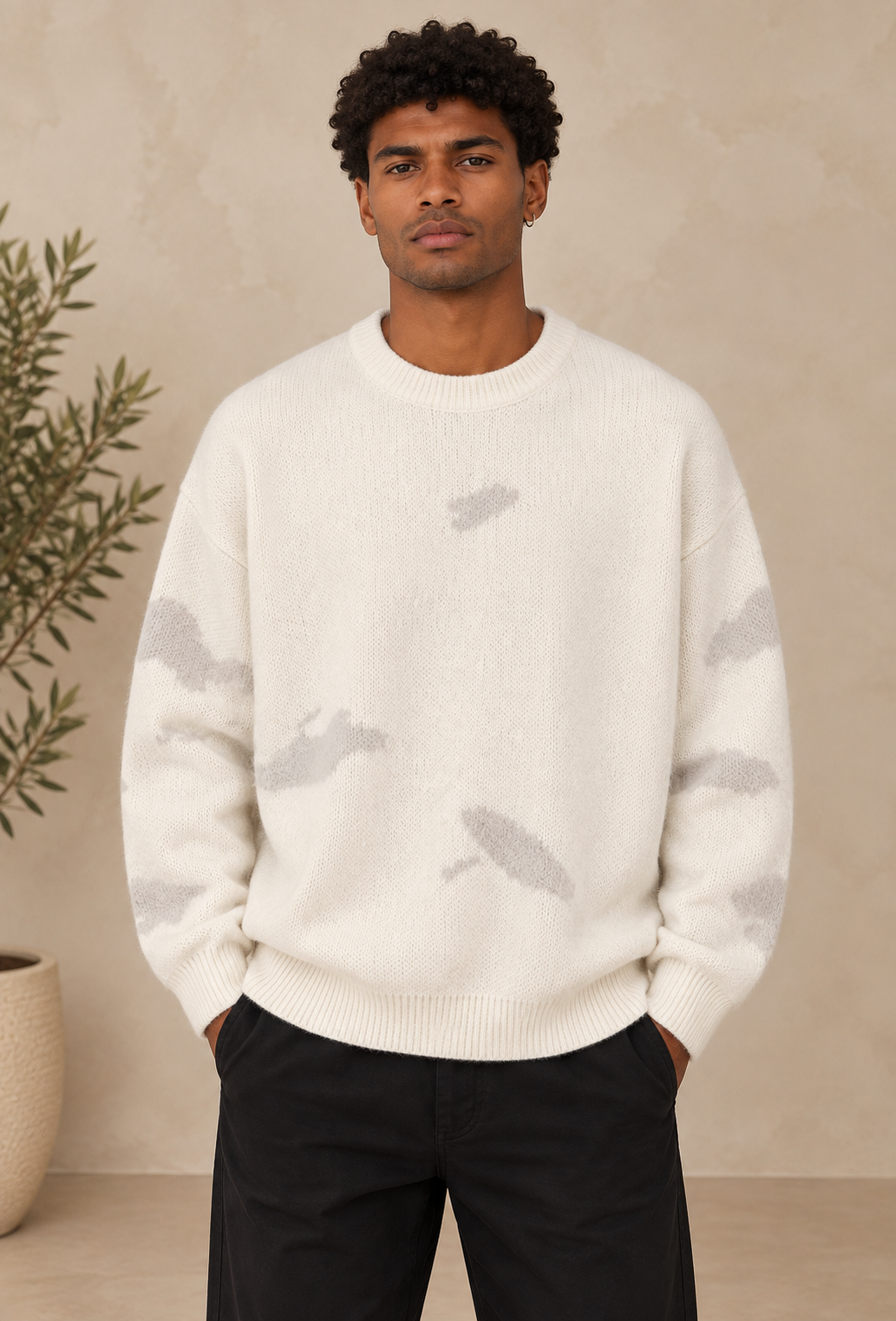 Pull beige motif nuage