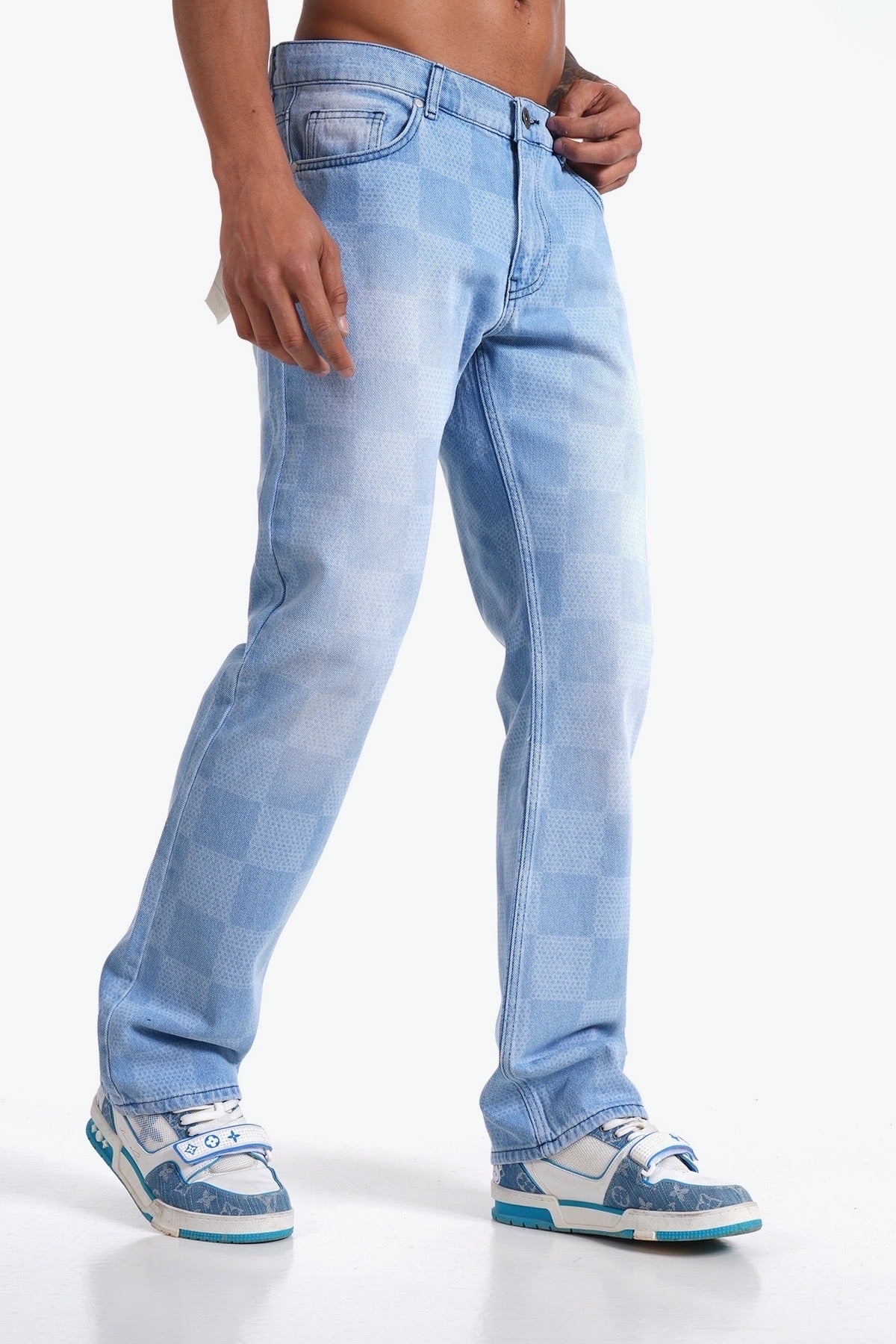 JEAN LARGE CARREAUX - BLEU