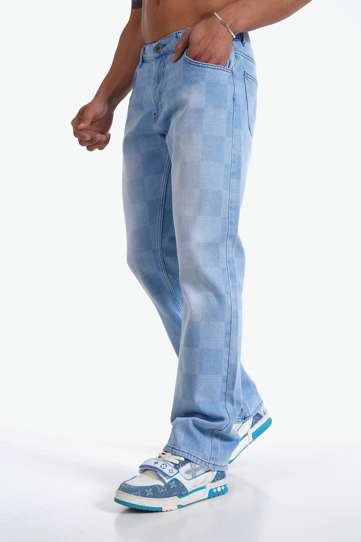 JEAN LARGE CARREAUX - BLEU