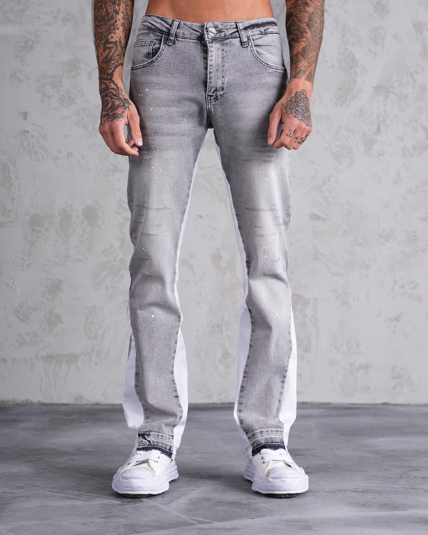 FLARE JEAN - GRIS bande blanche
