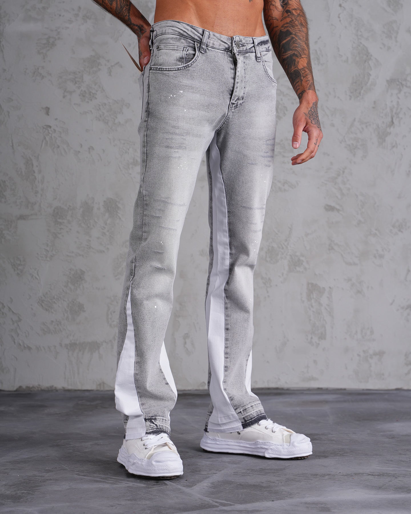 FLARE JEAN - GRIS bande blanche