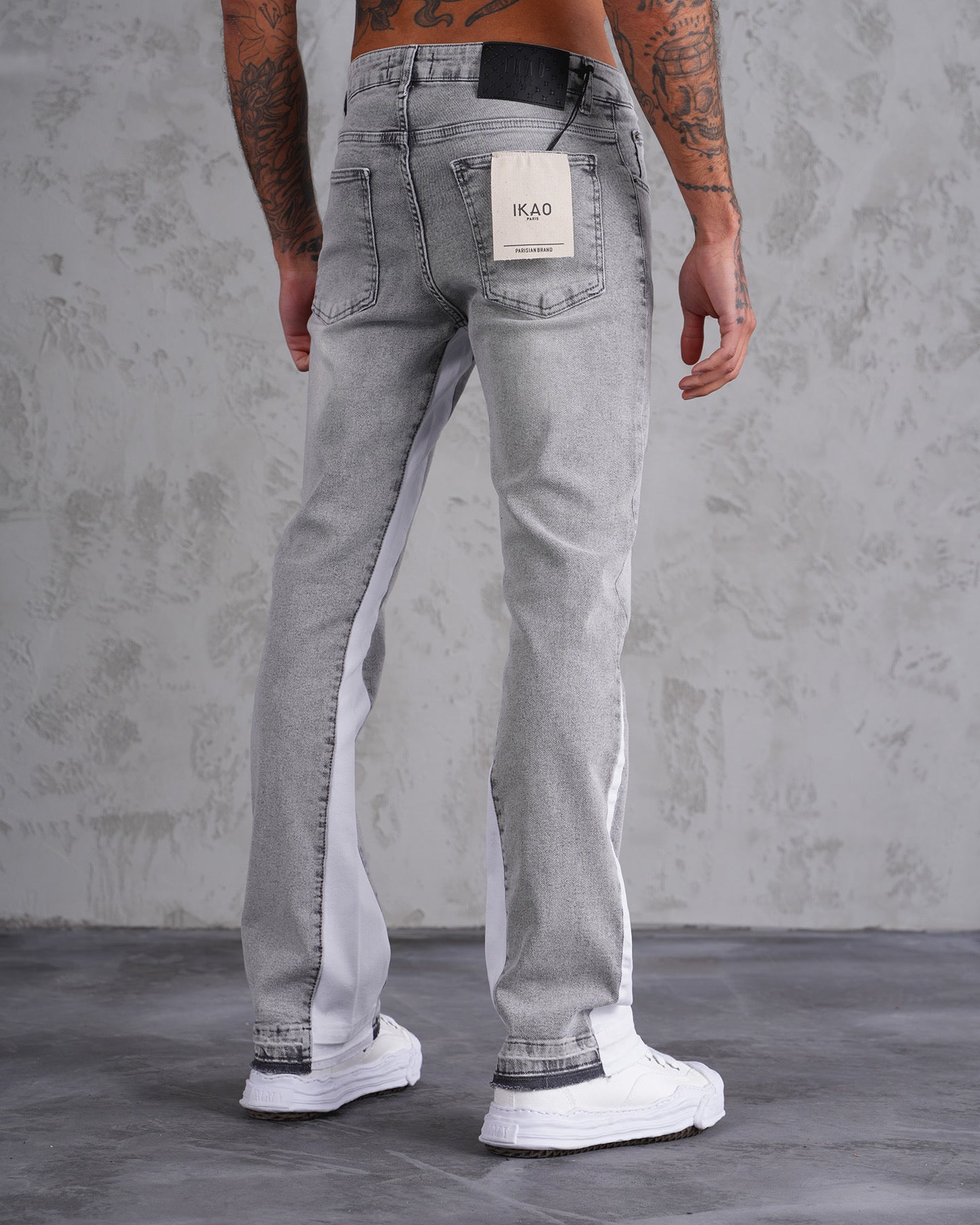 FLARE JEAN - GRIS bande blanche