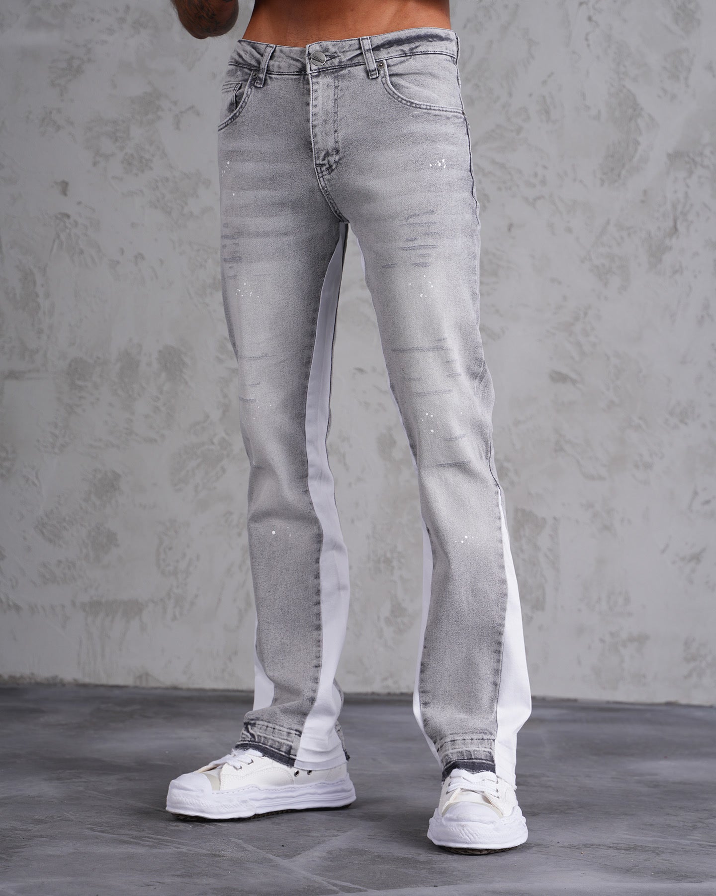 FLARE JEAN - GRIS bande blanche