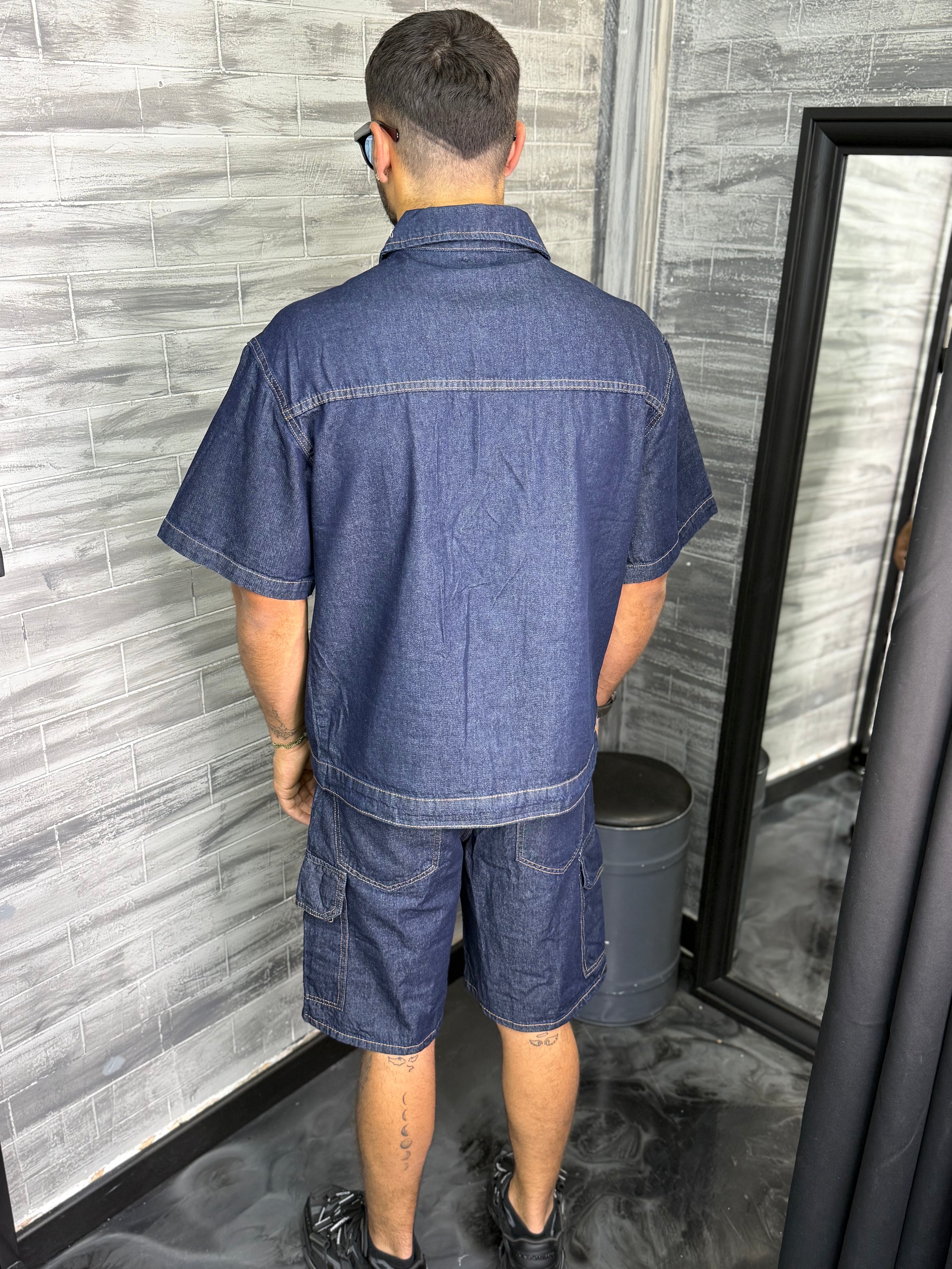 Ensemble Jean short + chemise brut