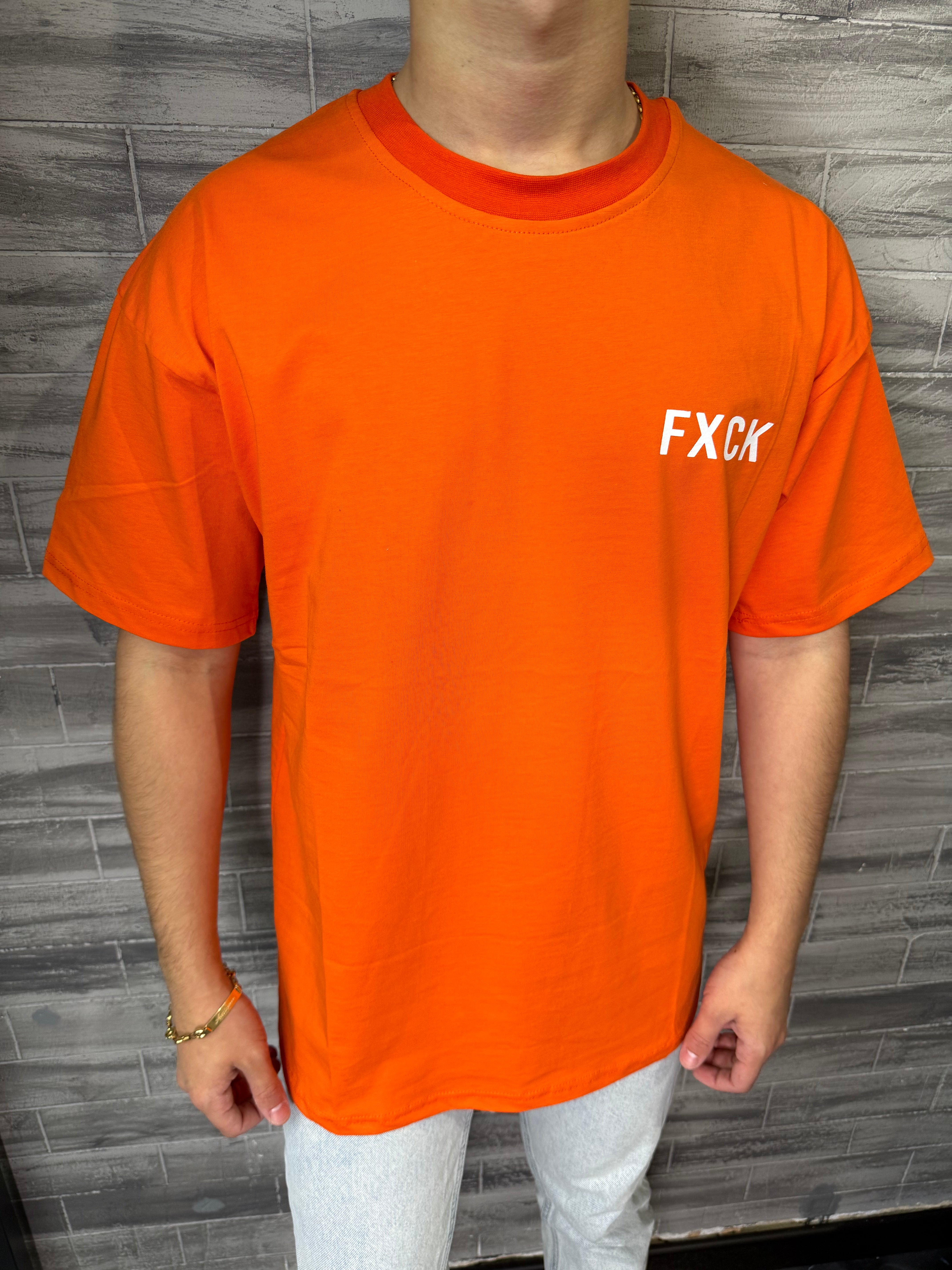 T-shirt Orange Fuck les marques
