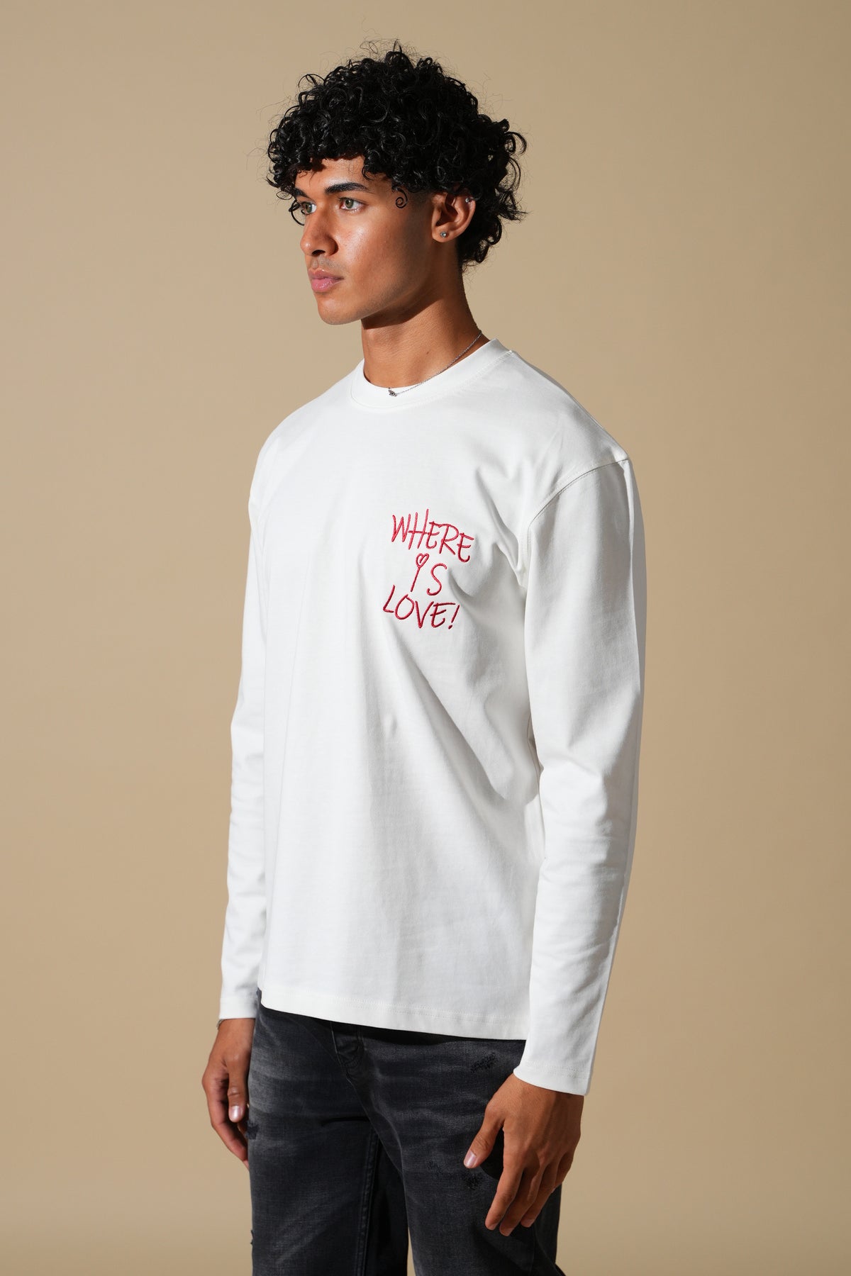 T-Shirt manche longue Where is Love blanc