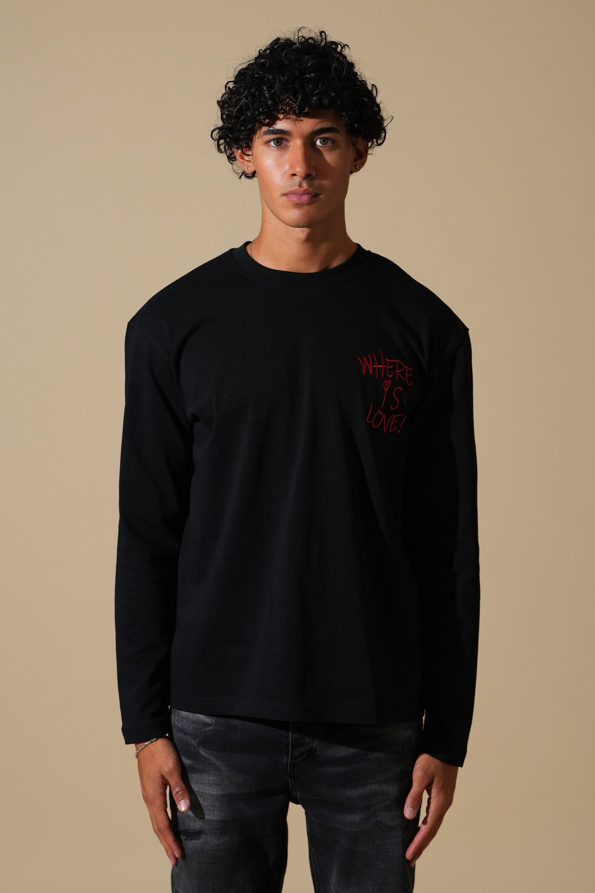 T-Shirt manche longue Where is Love noir