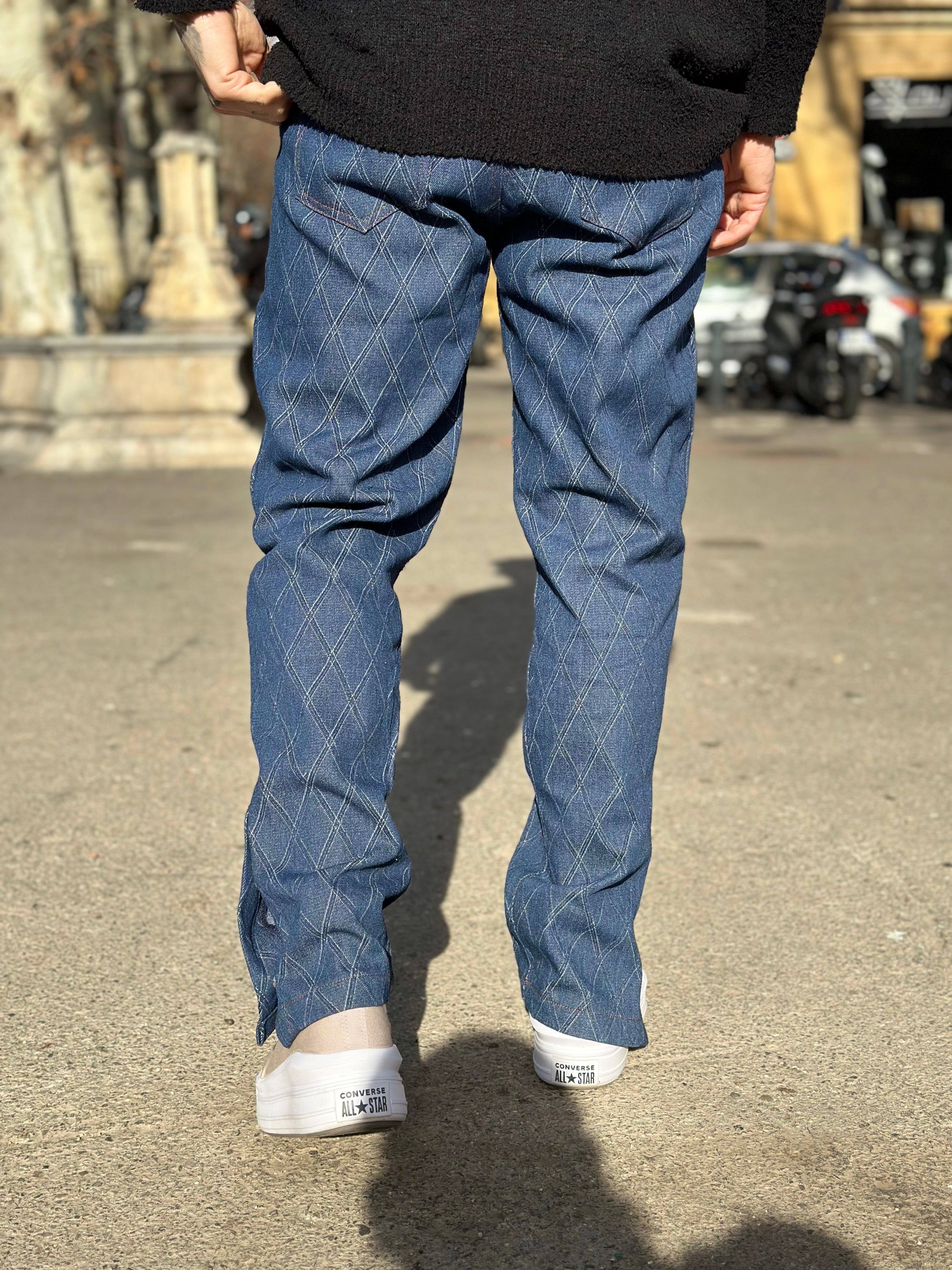 Frilivin - Jean ample bleu brut motifs