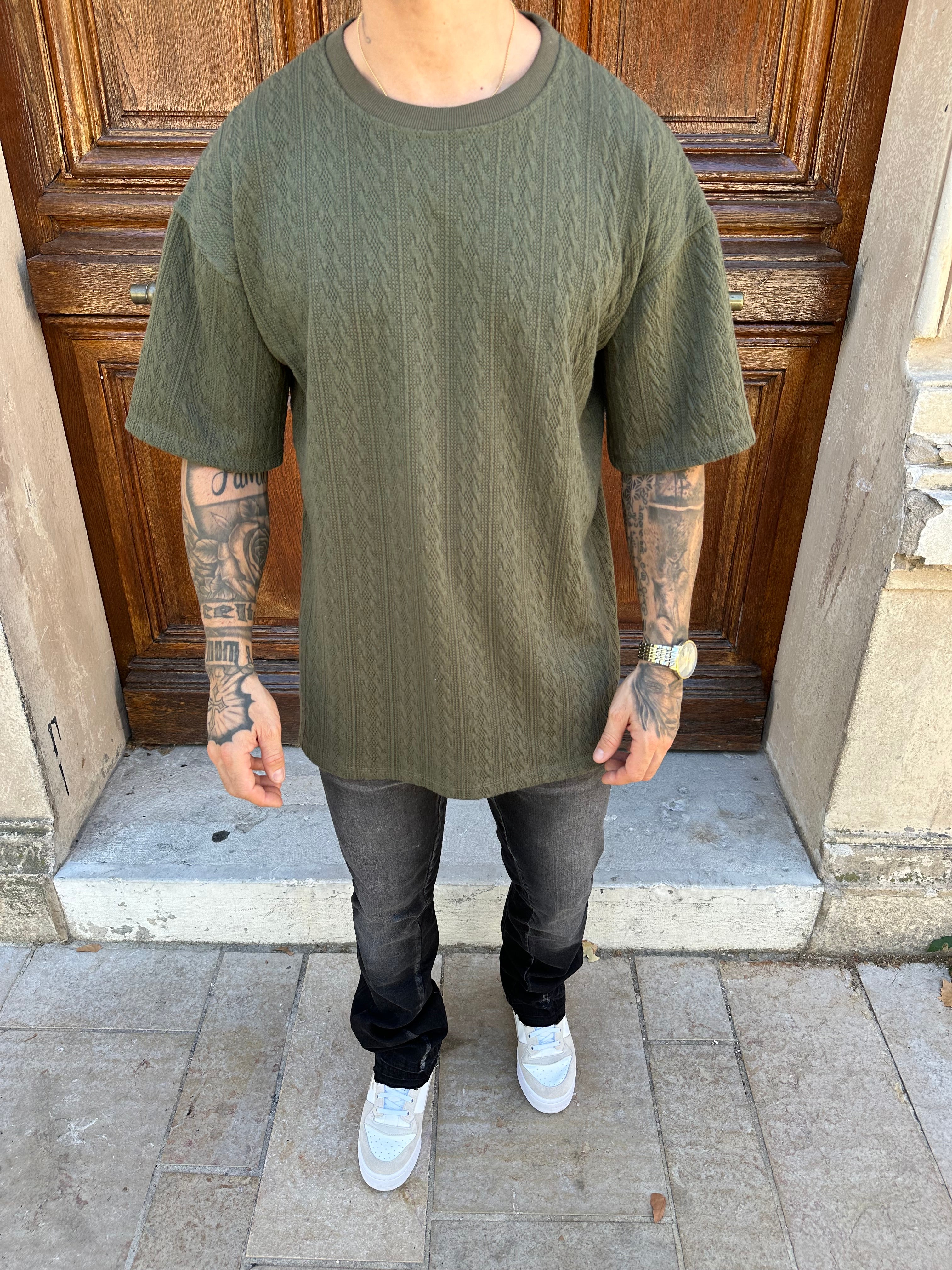 AAHRON - Khaki embossed T-shirt