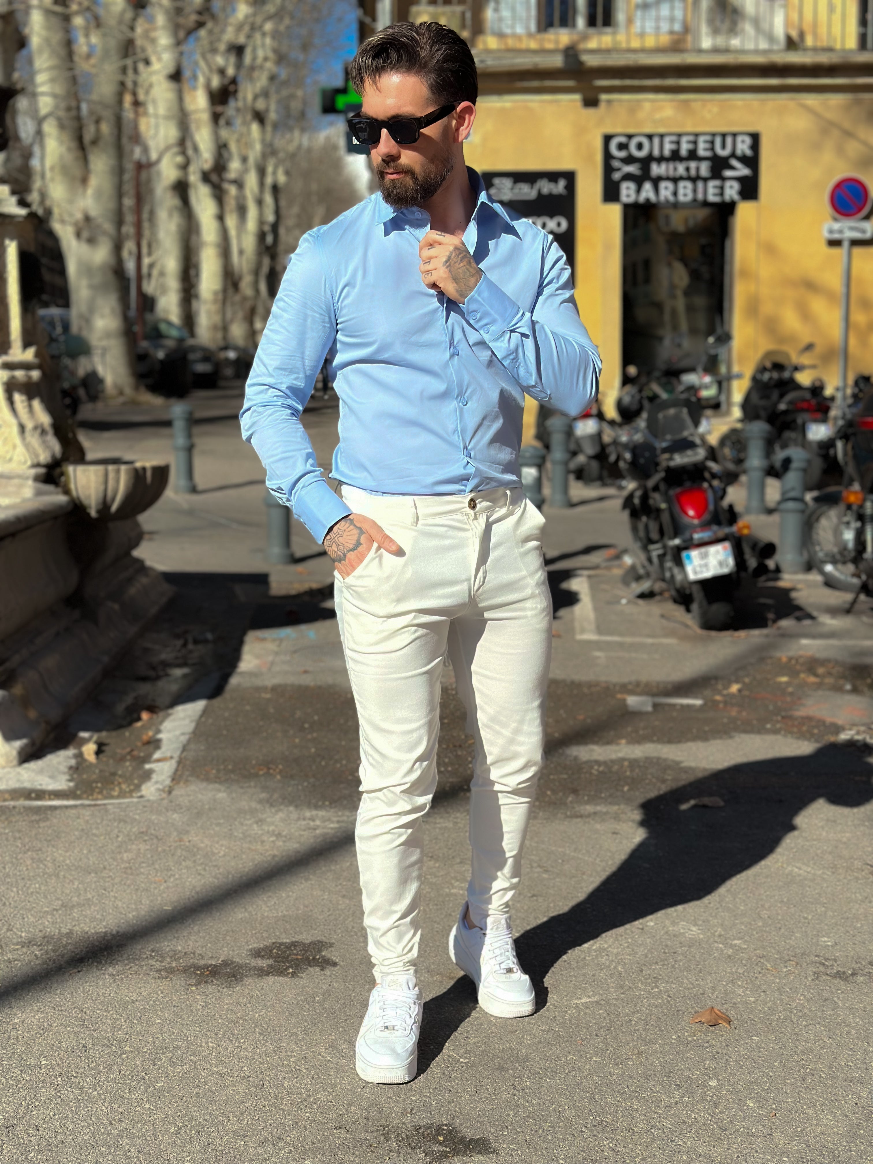 Frilivin - Chemise manche longue cosy Bleu Ciel