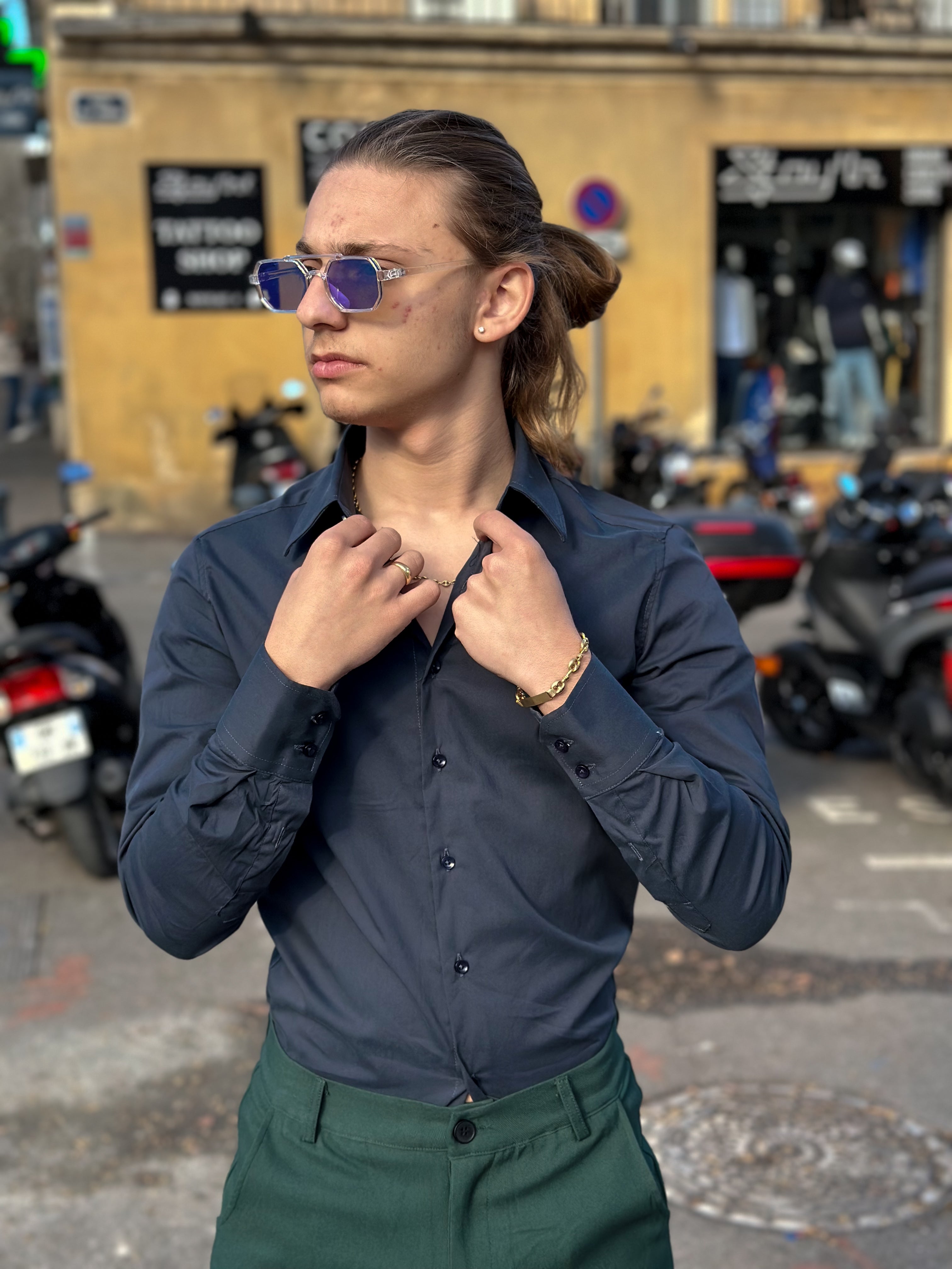 Frilivin - Chemise manche longue cosy bleu marine