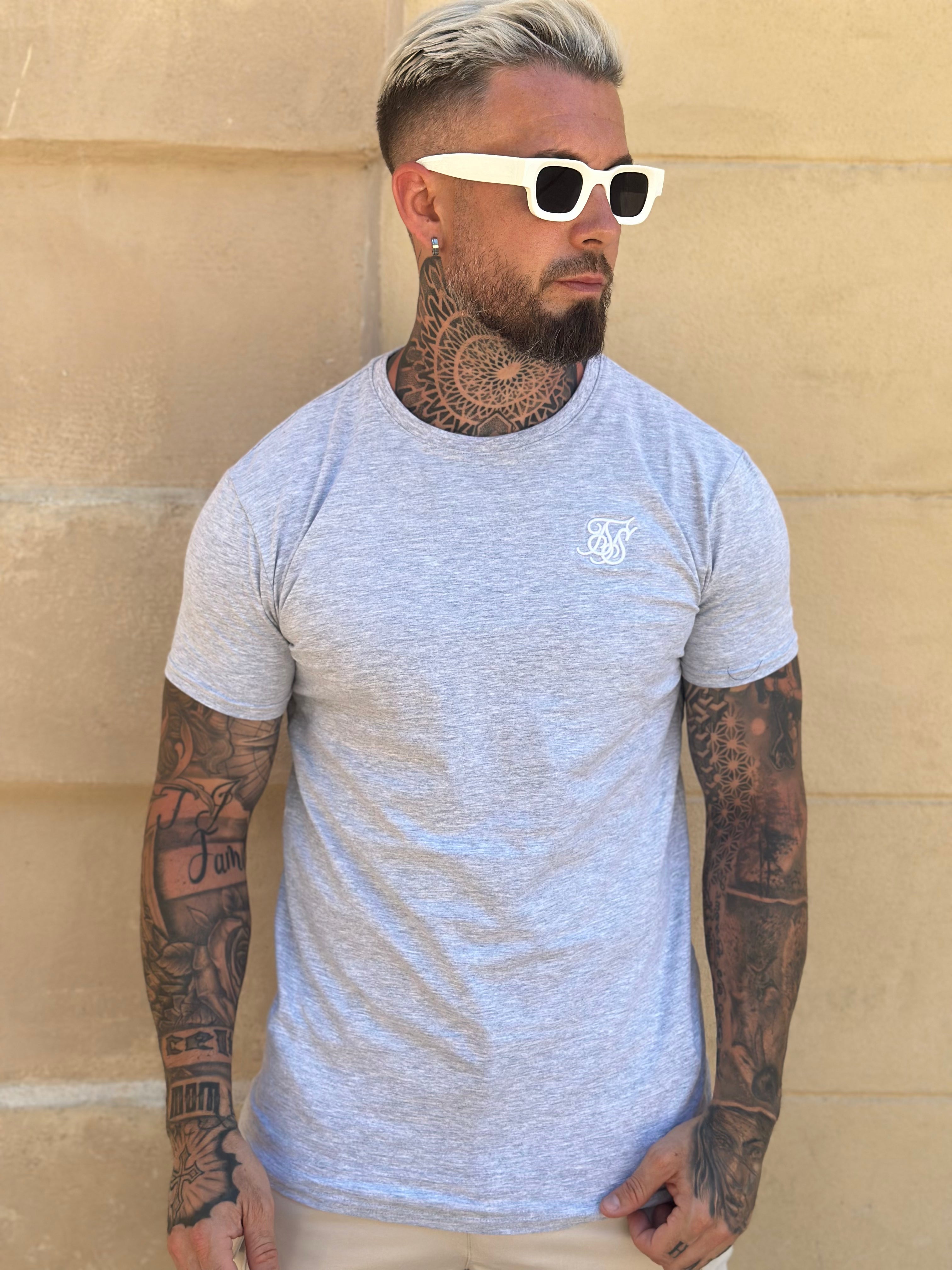 Siksilk - Gray Marl Essential Muscle Fit T-Shirt