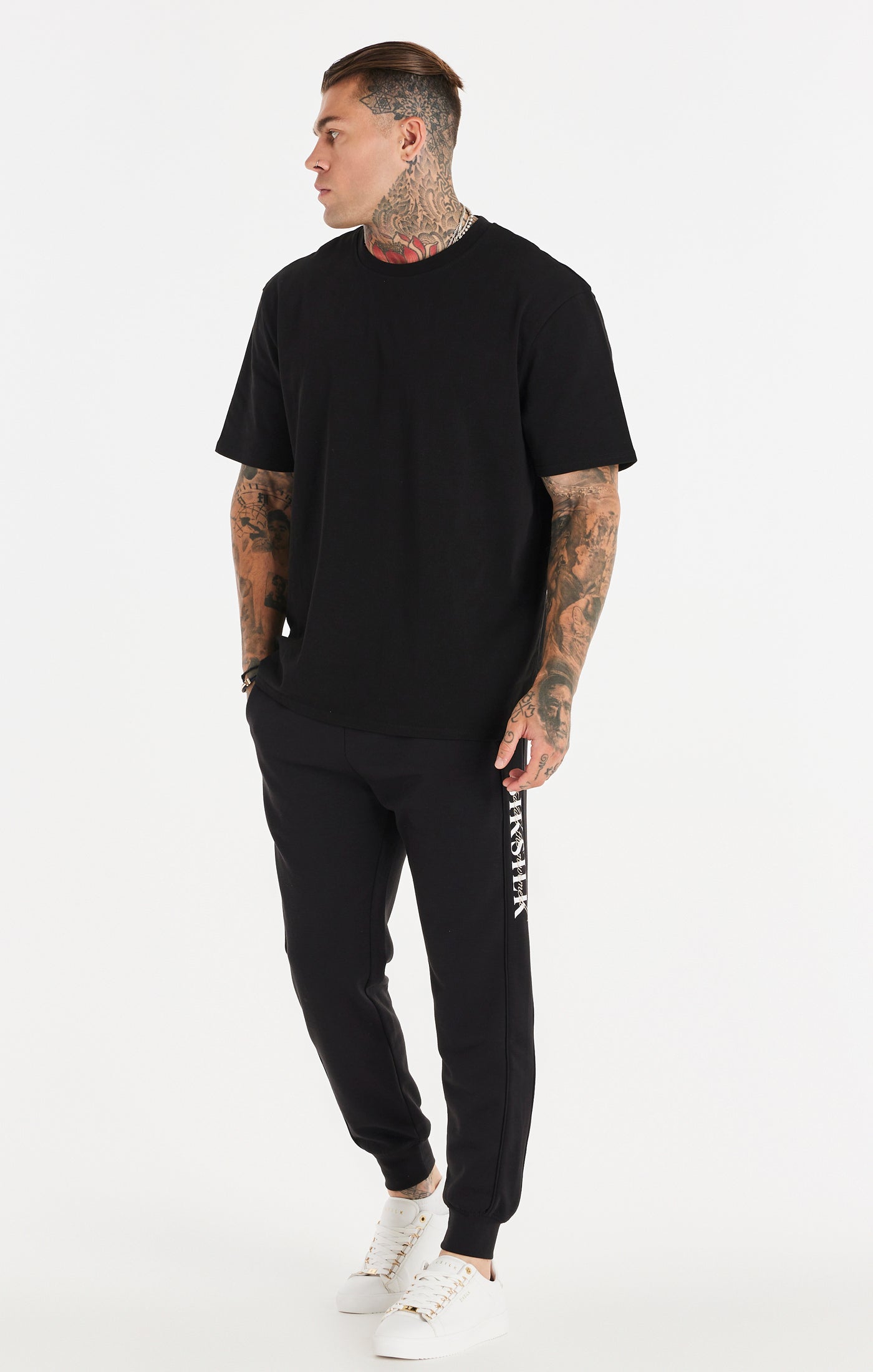 Siksilk - Black Dual Script Oversized Tee - Stayin