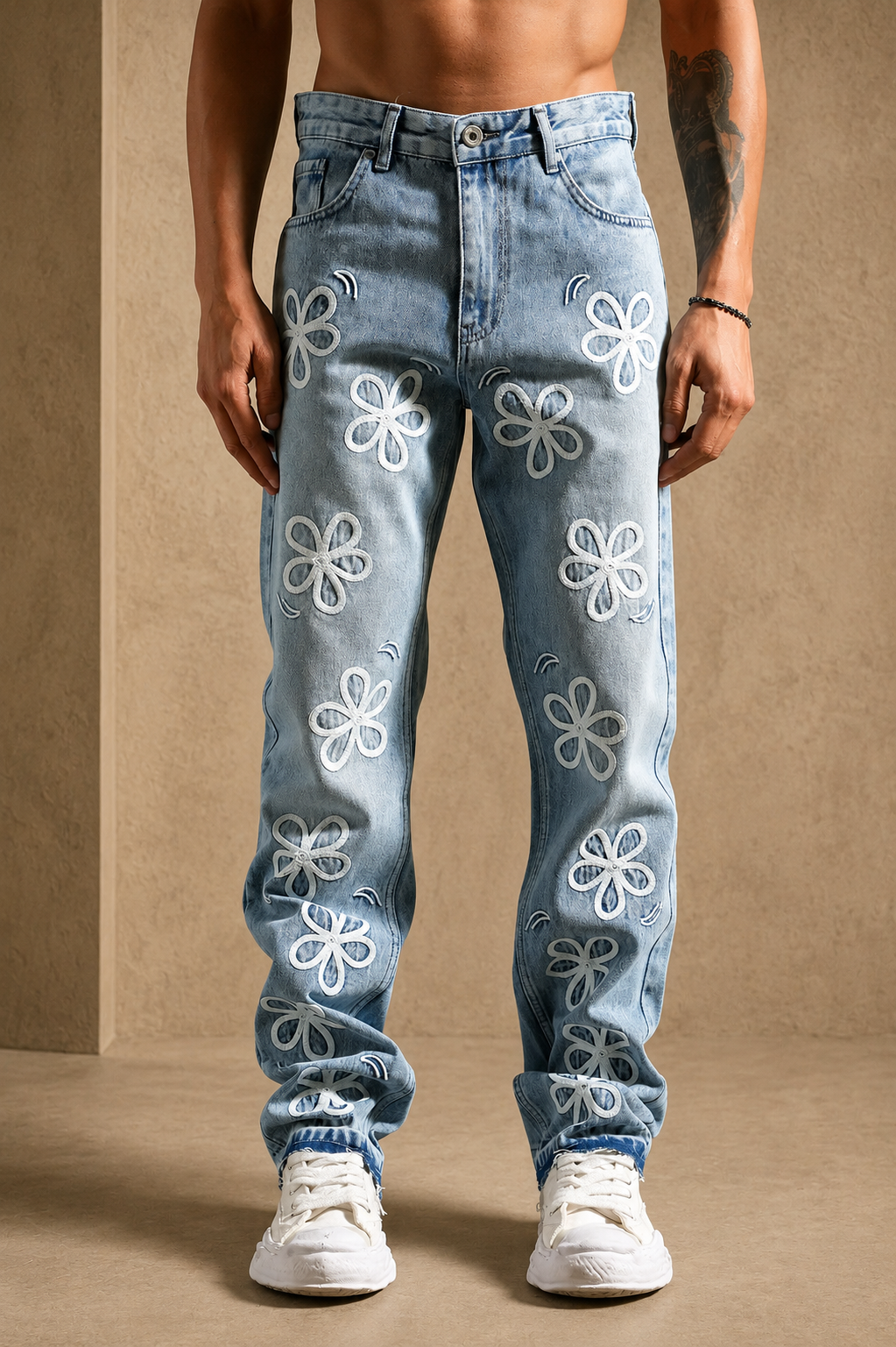 Jean fleur bleu