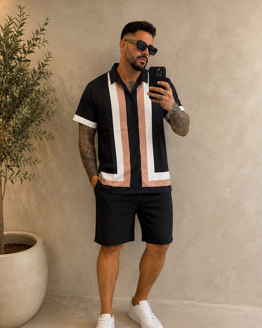 Chemise fluide motif noir marron