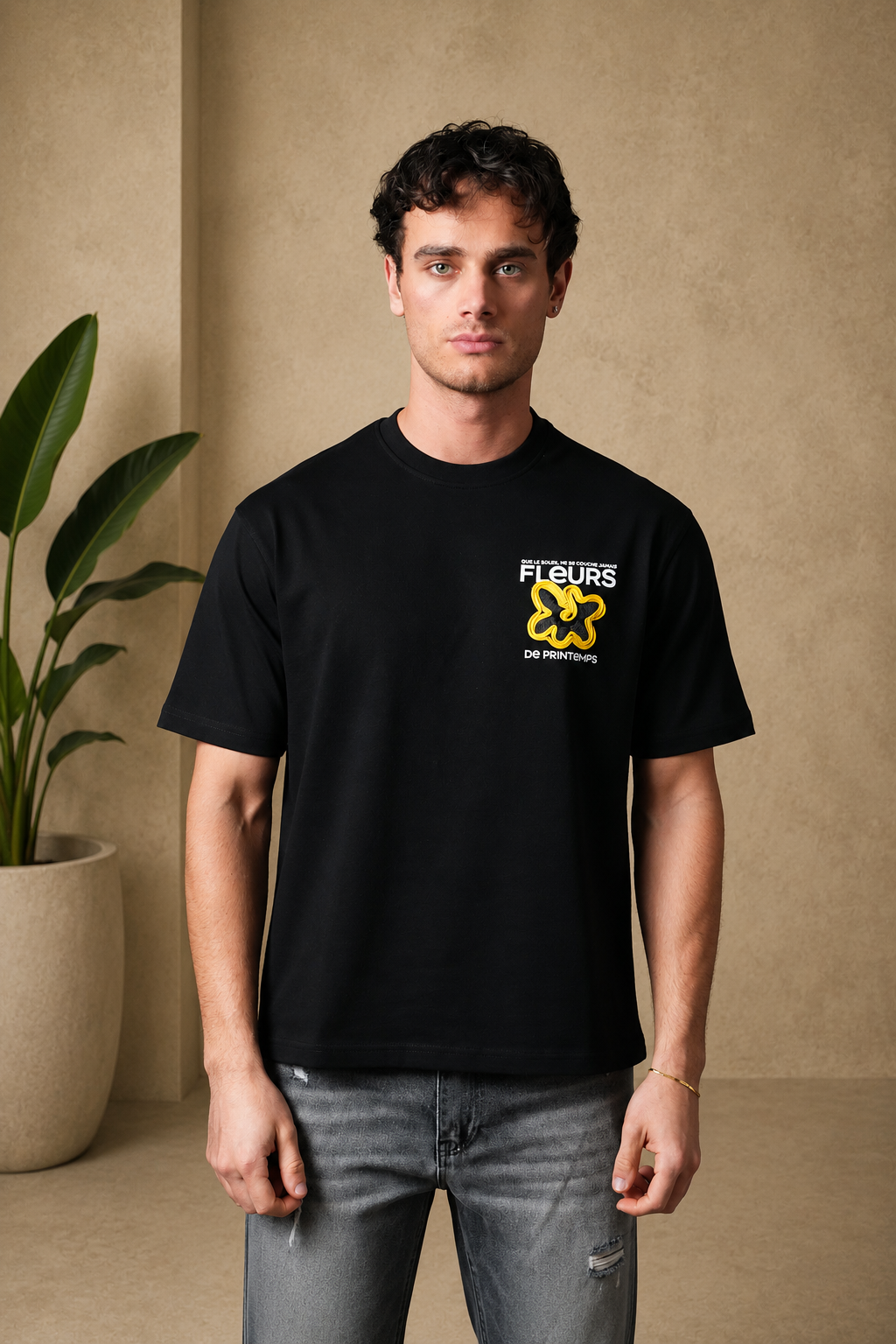 T-Shirt Fleur de printemps noir