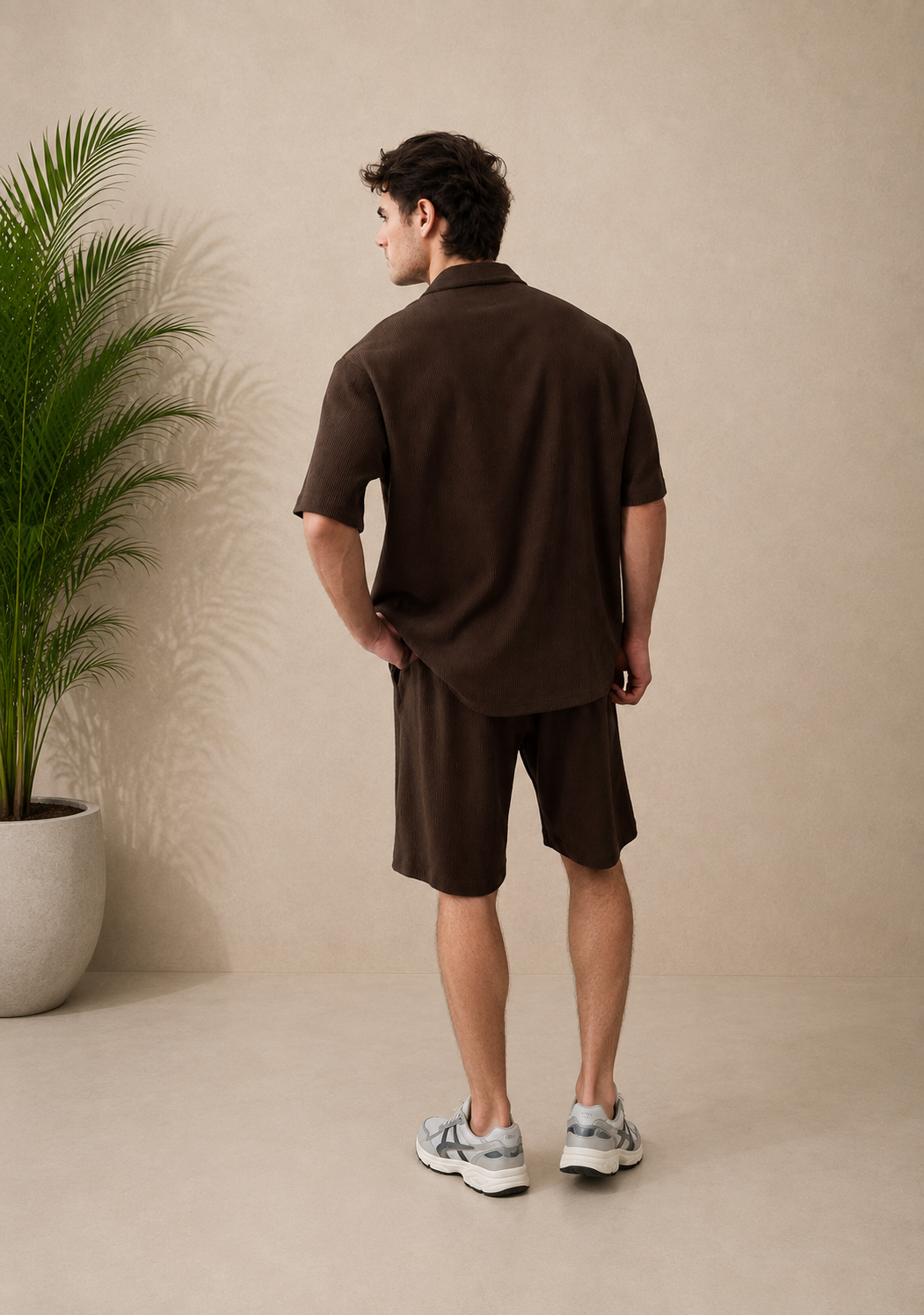 Chemise manches courtes texturée marron