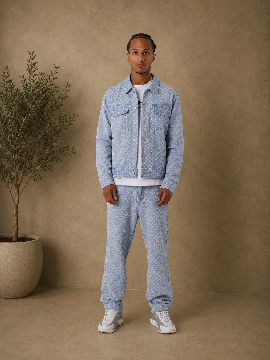 PXP - Veste en jean bleu ciel motifs