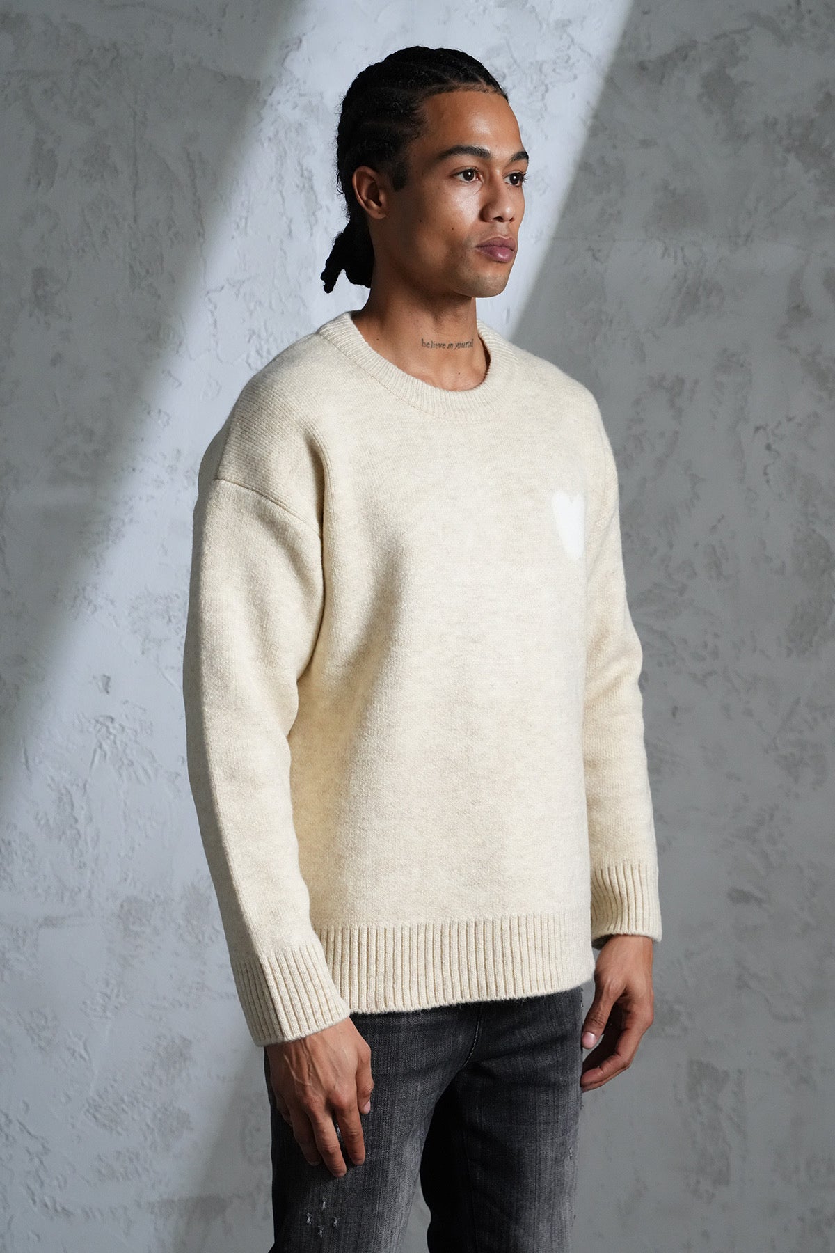 Pull maille beige Cœur