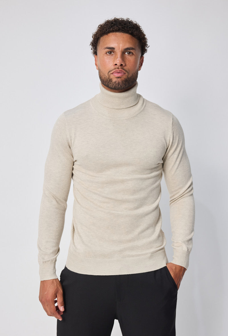 Pull Col roulé fin beige