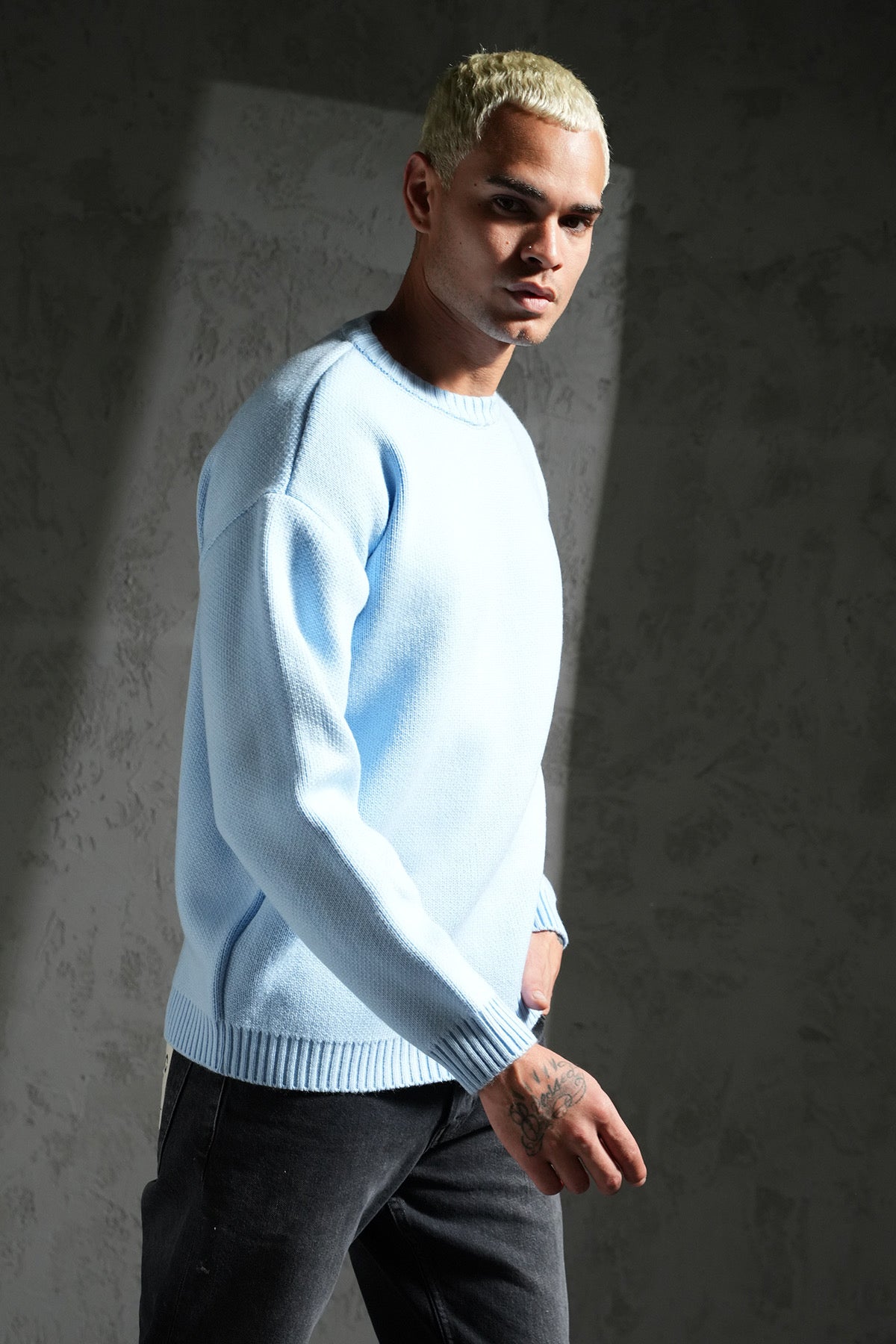 Pull épais maille bleu ciel