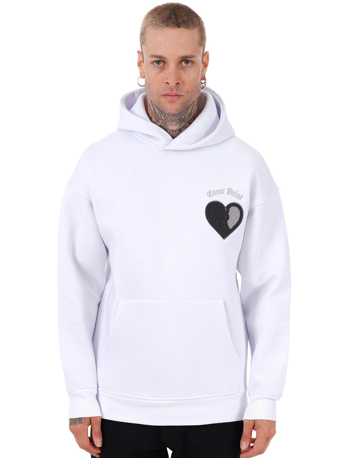 Sweat capuche cœur brisé blanc