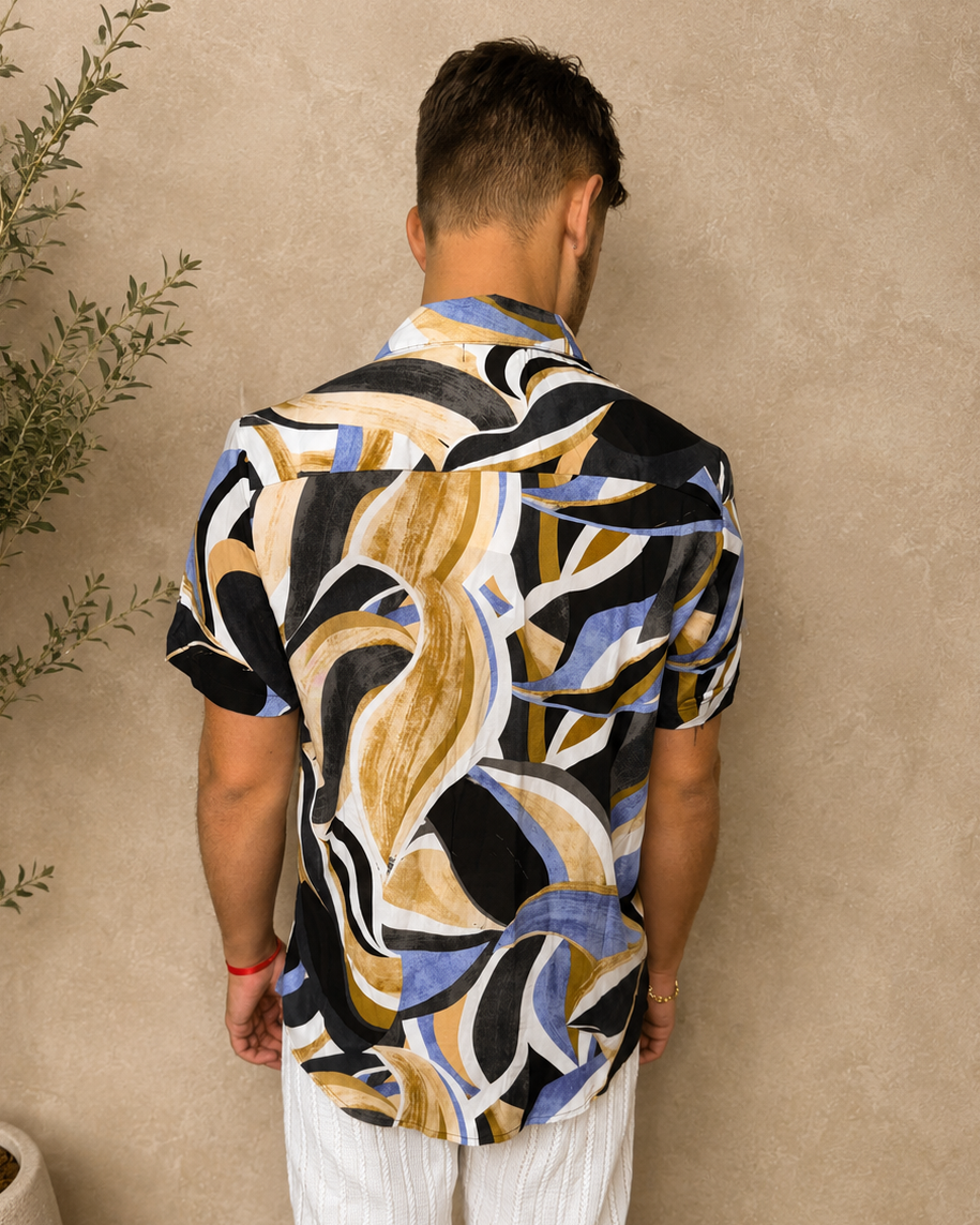 Chemise fluide motif bleu beige