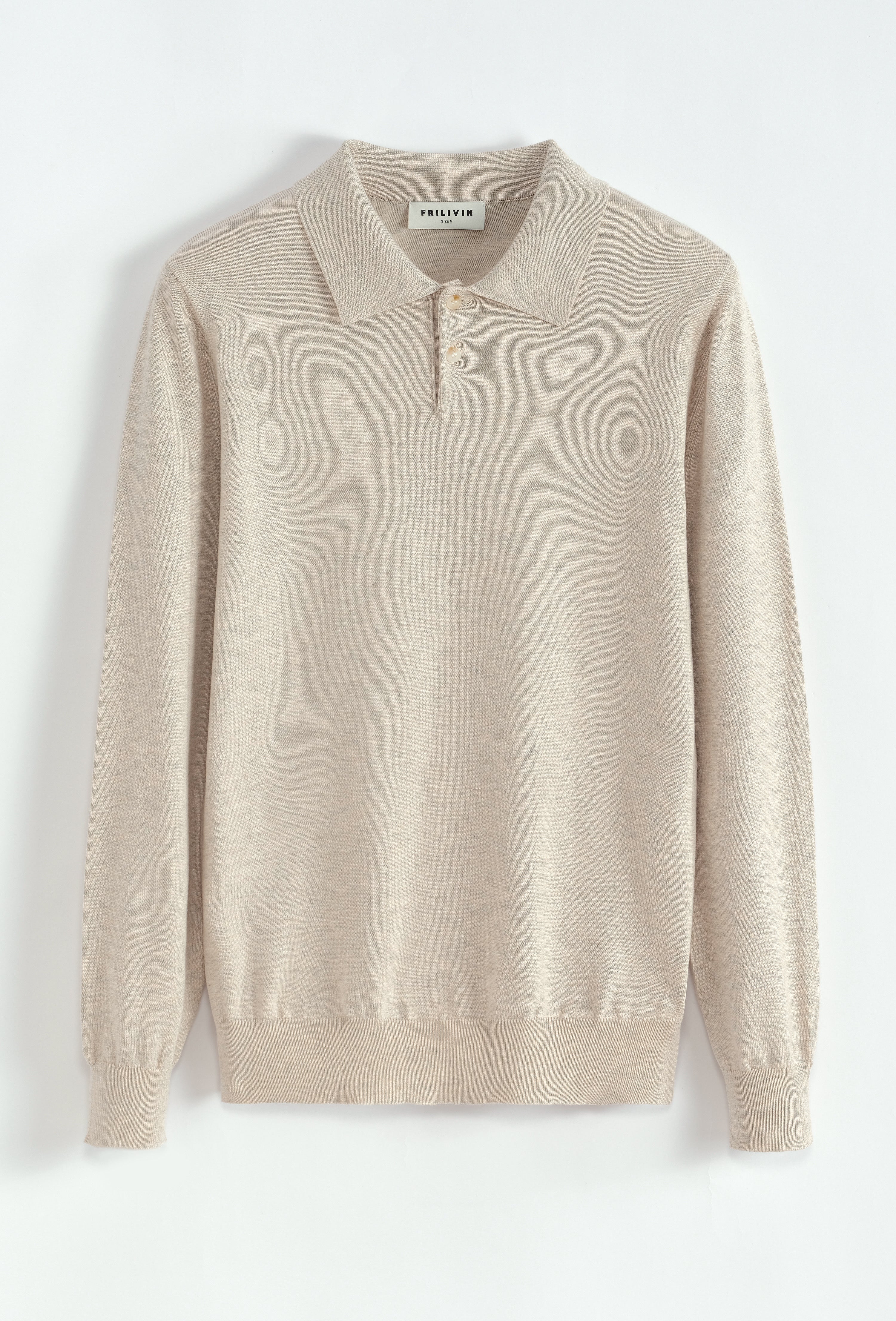 Pull polo manche longue beige