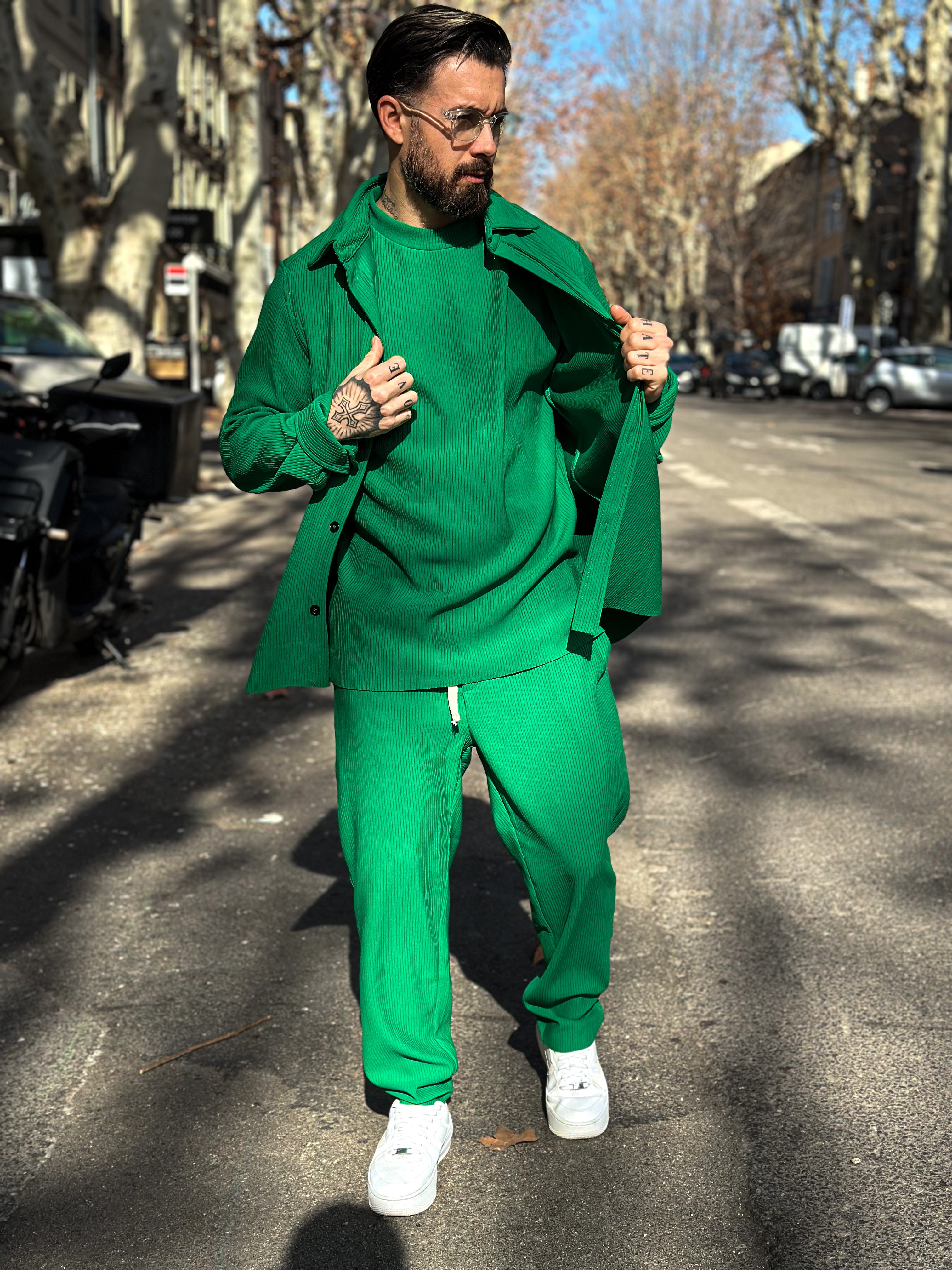 Textured green Pablo trousers